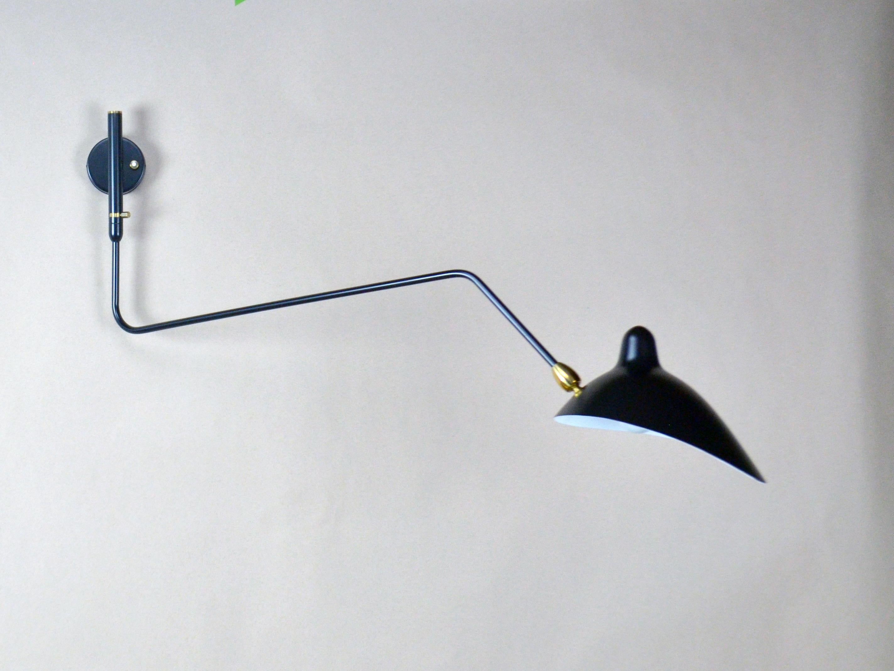 Mid-Century Modern Serge Mouille - Rotating Sconce with 1 Curved Arm in Black - IN STOCK! For Sale