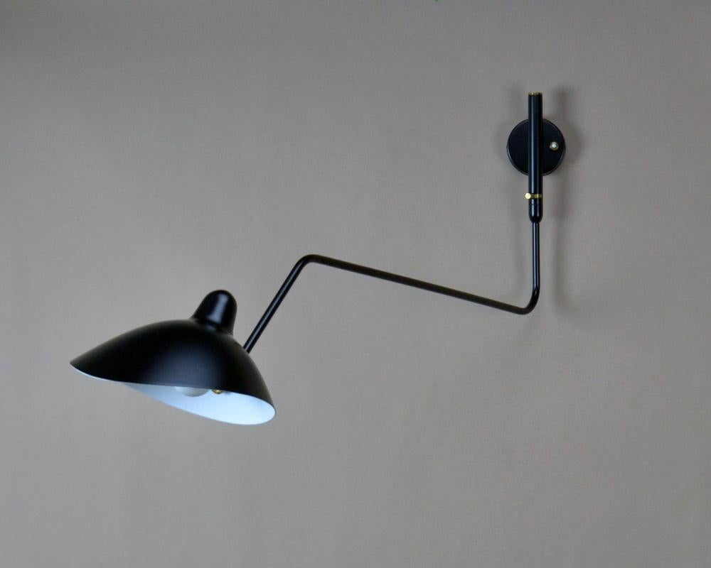 Painted Serge Mouille - Rotating Sconce with 1 Curved Arm in Black - IN STOCK! For Sale
