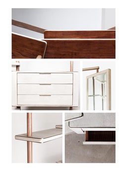 Rotating Shelving Unit with Full Body Mirror in Cream Shagreen by Kifu Paris