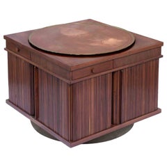 Rotating Storage Unit in Wood and Brass for Bernini, Italy, 1960s
