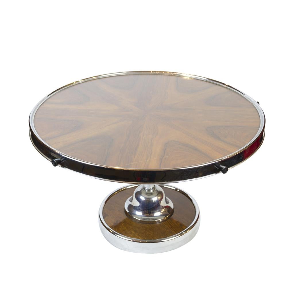 Polished Rotating Tray as Table Top, Art Deco, circa 1920-1930, Walnut and Chrome