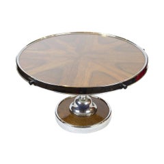 Antique Rotating Tray as Table Top, Art Deco, circa 1920-1930, Walnut and Chrome