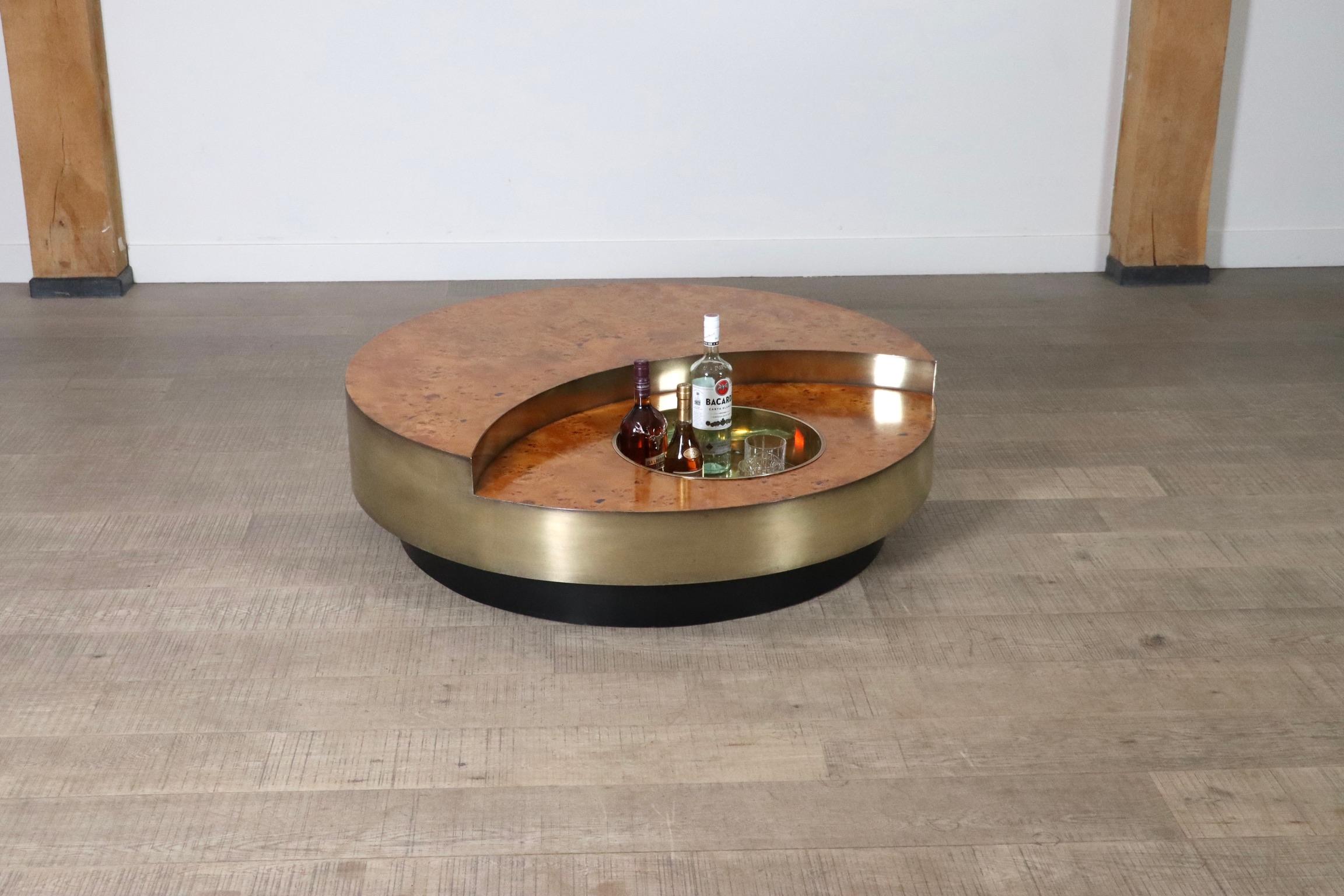 Rotating TRG Coffee Table With Bar By Willy Rizzo, Italy 1970s 8