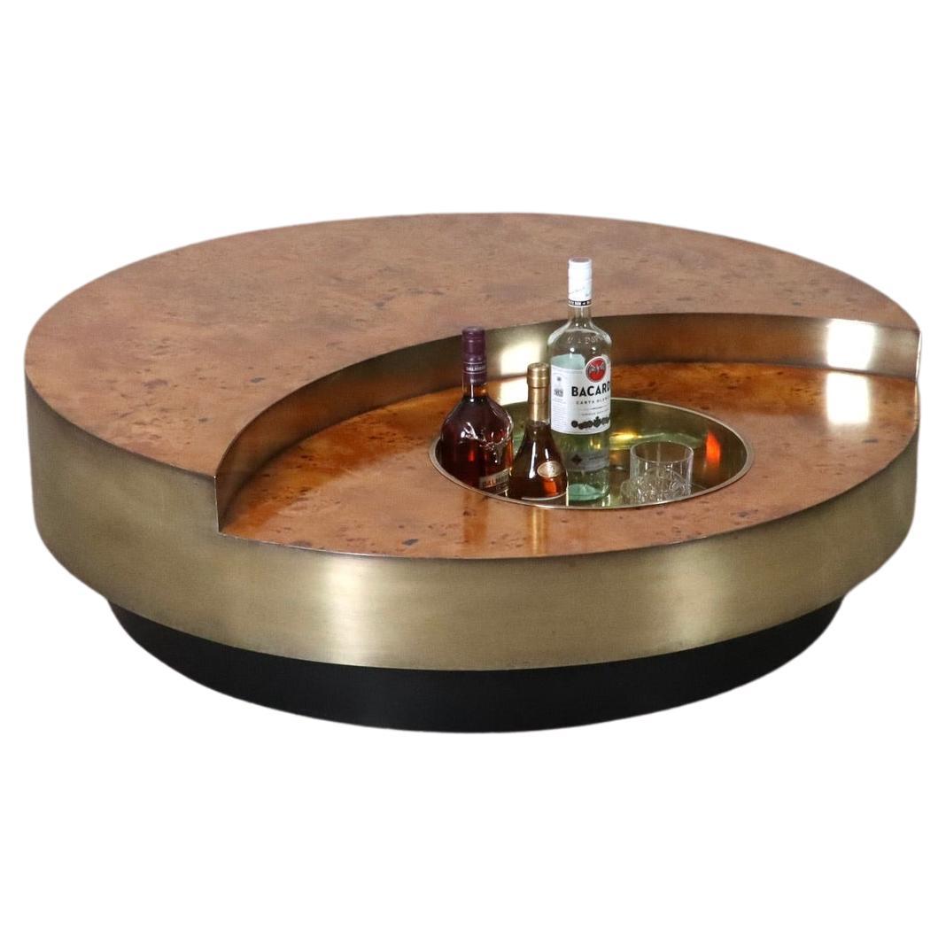 Rotating TRG Coffee Table With Bar By Willy Rizzo, Italy 1970s