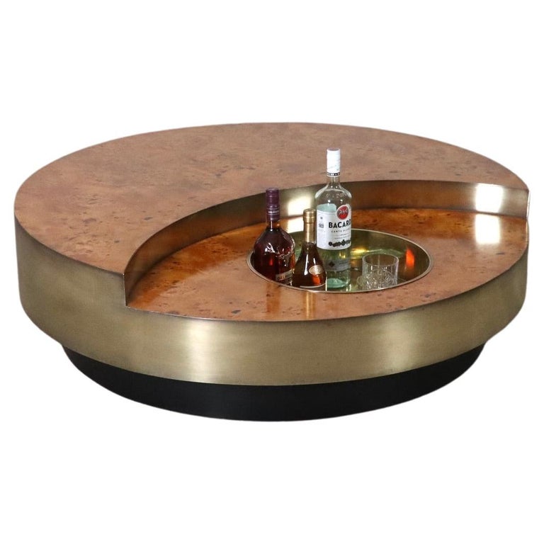 Rotating TRG Coffee Table With Bar By Willy Rizzo, Italy 1970s at 1stDibs