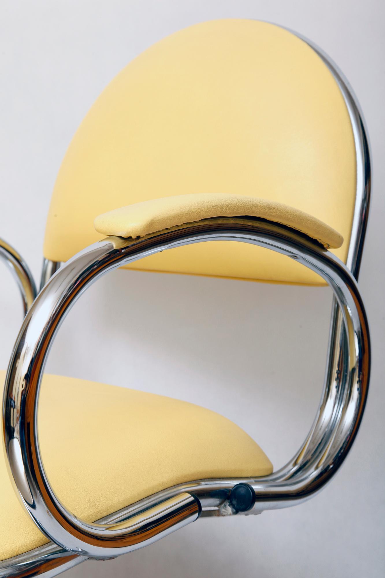 Chrome Rotating Yellow Armchair ECA, Space Age, Germany, 1970s For Sale