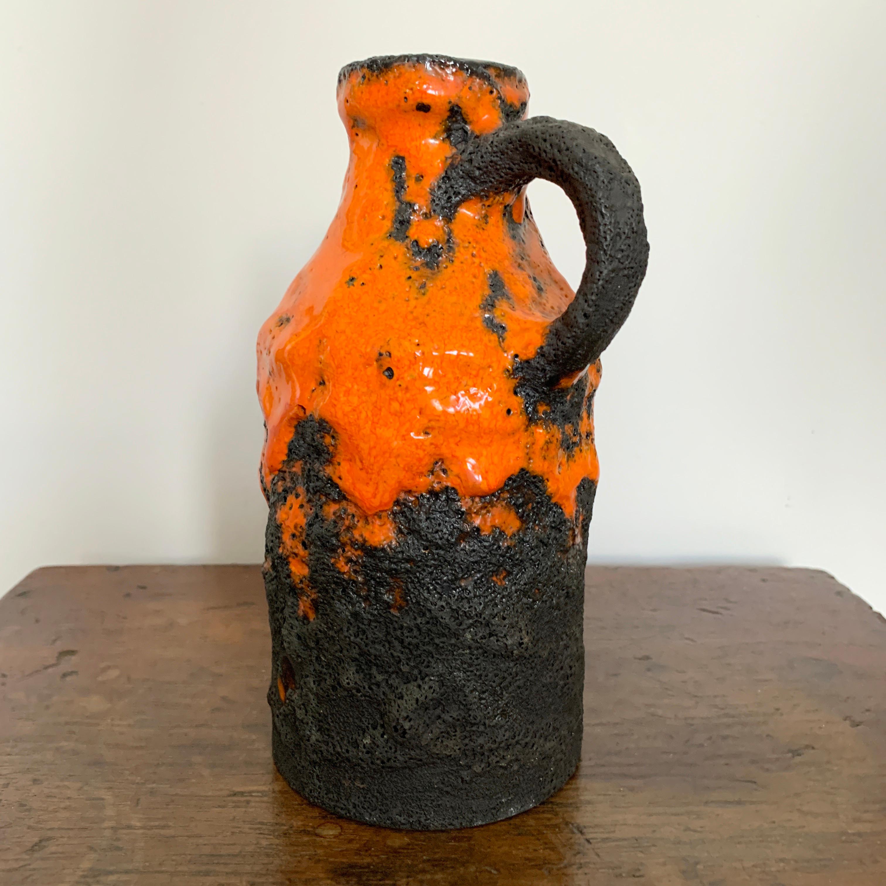 Hand-Crafted Roth Keramic Orange and Black Fat Lava Vase, West Germany For Sale