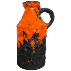 Vase en lave grasse orange et noire de Roth Keramic, Allemagne de l'Ouest