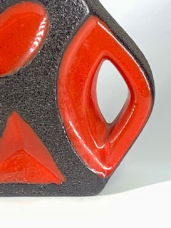 Roth Keramic glossy red and black lava glazed guitar vase, West Germany, c.1970