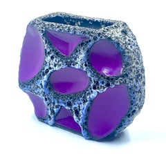 Roth Keramic purple and white and black lava round vase, West Germany, c.1970