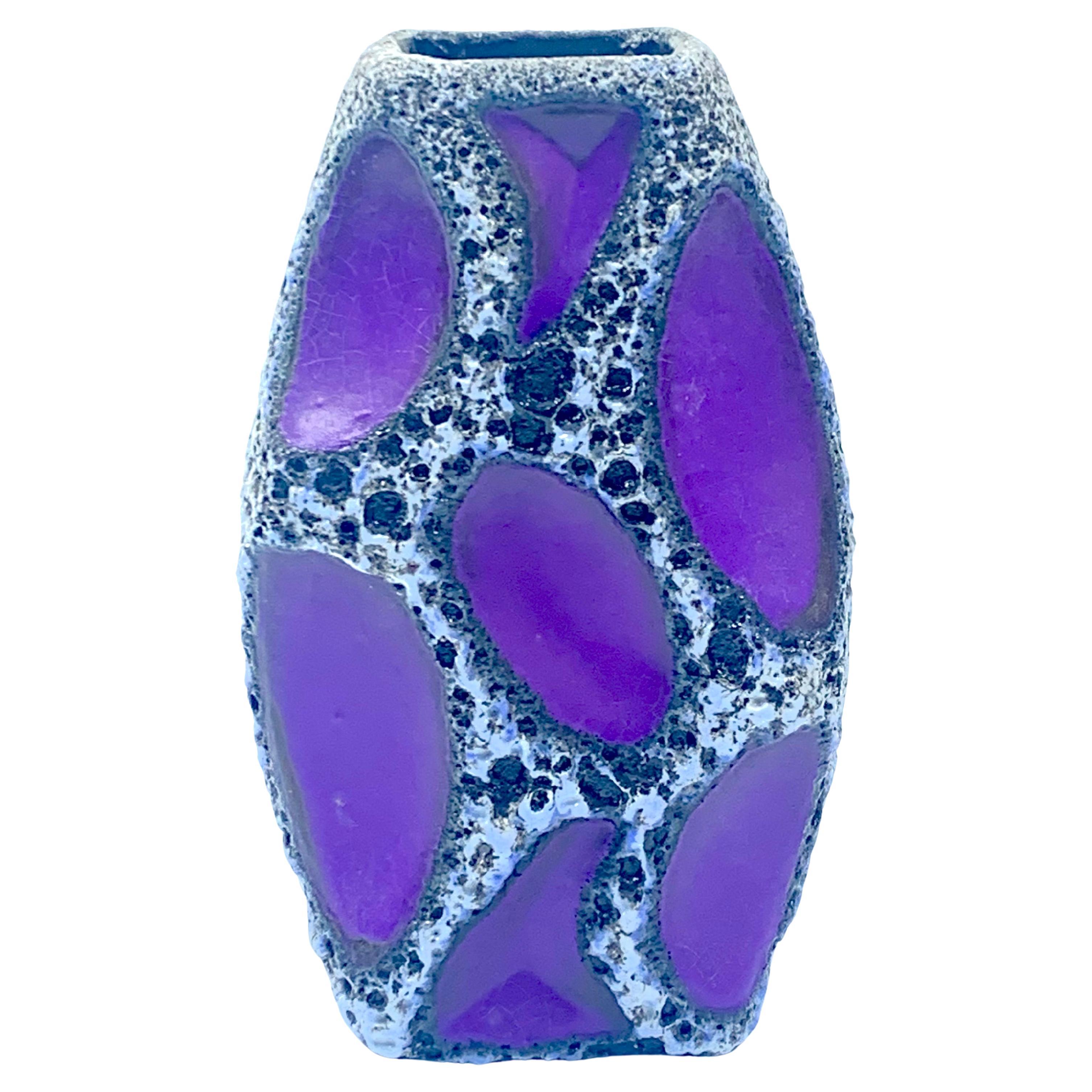 Jarrón de lava Roth Keramic morado y blanco y negro, Alemania Occidental, c.1970