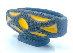 Roth Keramic rare vase à lampe frontale en lave jaune et noire, Allemagne de l'Ouest, c.1970