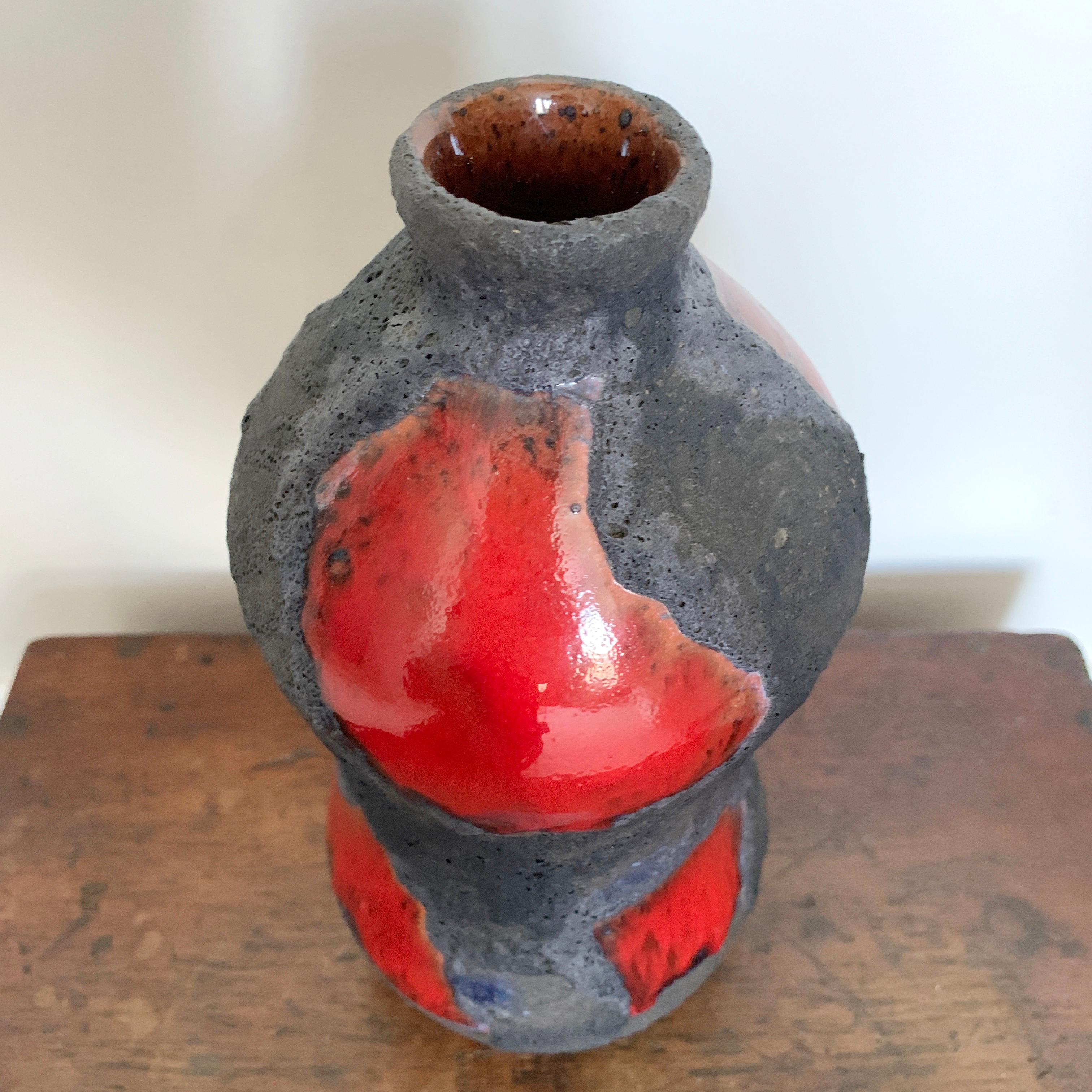Mid-Century Modern Roth Keramic Red and Black Vase 1970s, West Germany For Sale