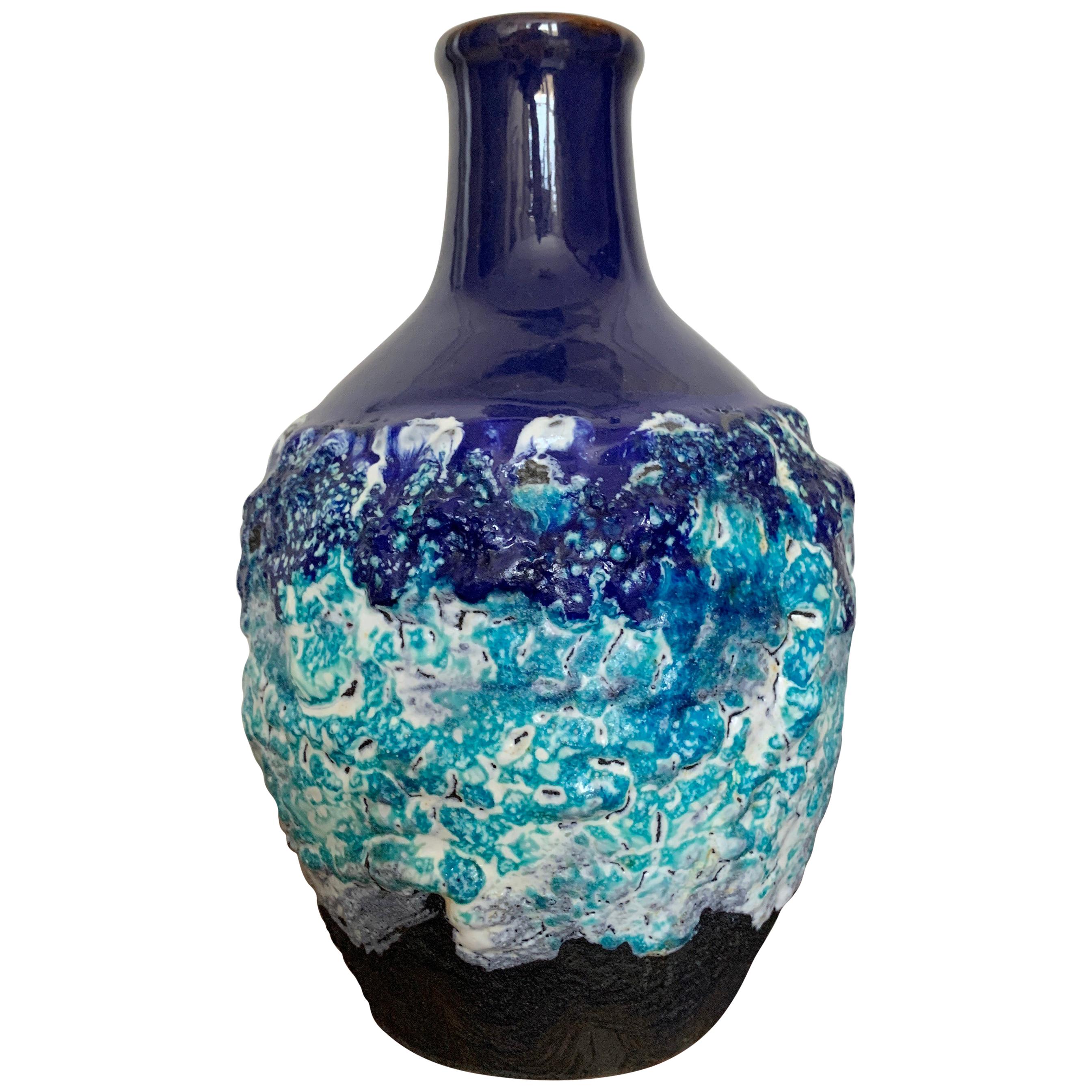 Vase bleu en céramique Roth, 1970, Allemagne de l'Ouest