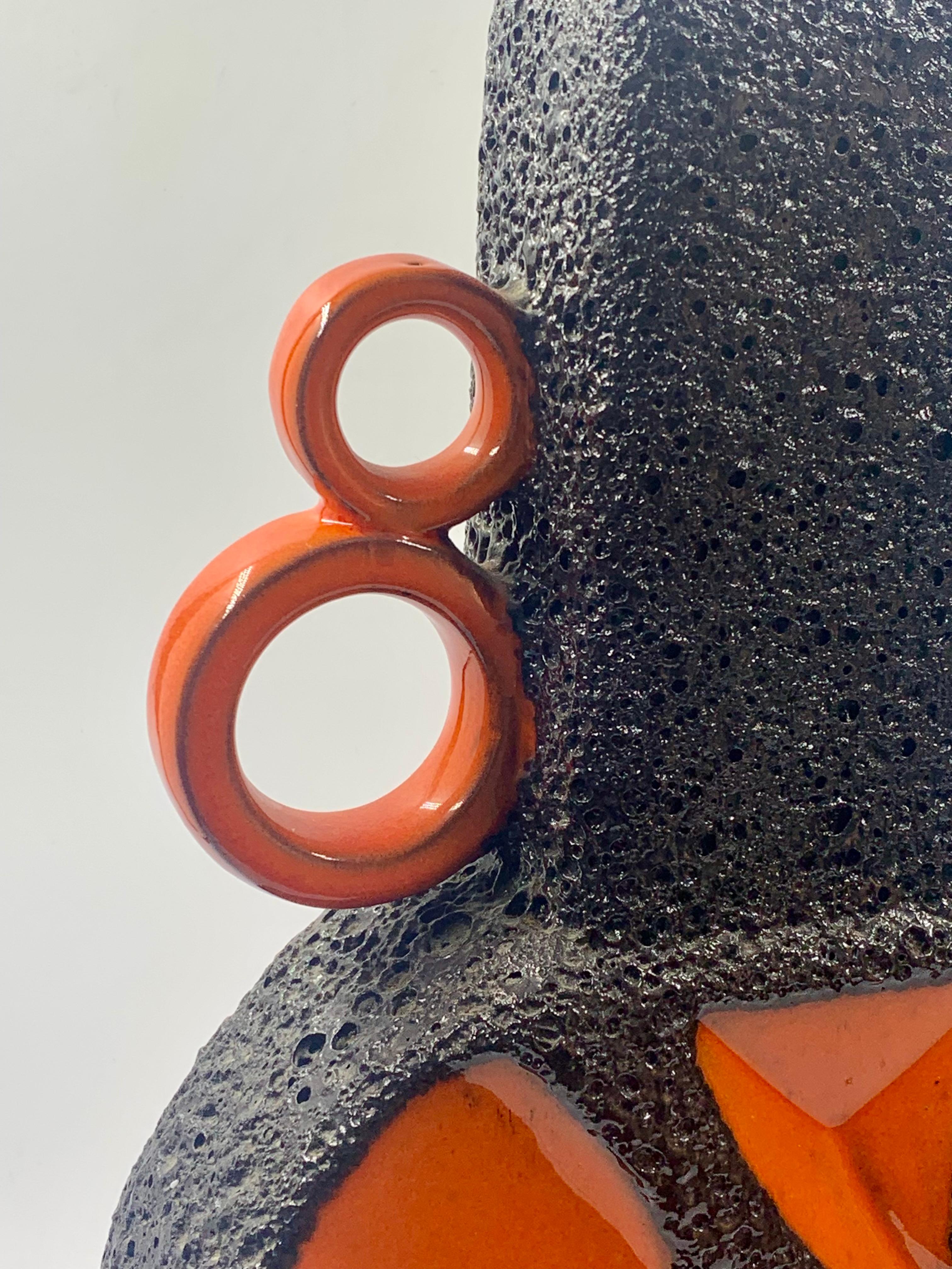 Late 20th Century Roth Keramik orange and black lava glaze, 40cm, West Germany, c. 1970. For Sale