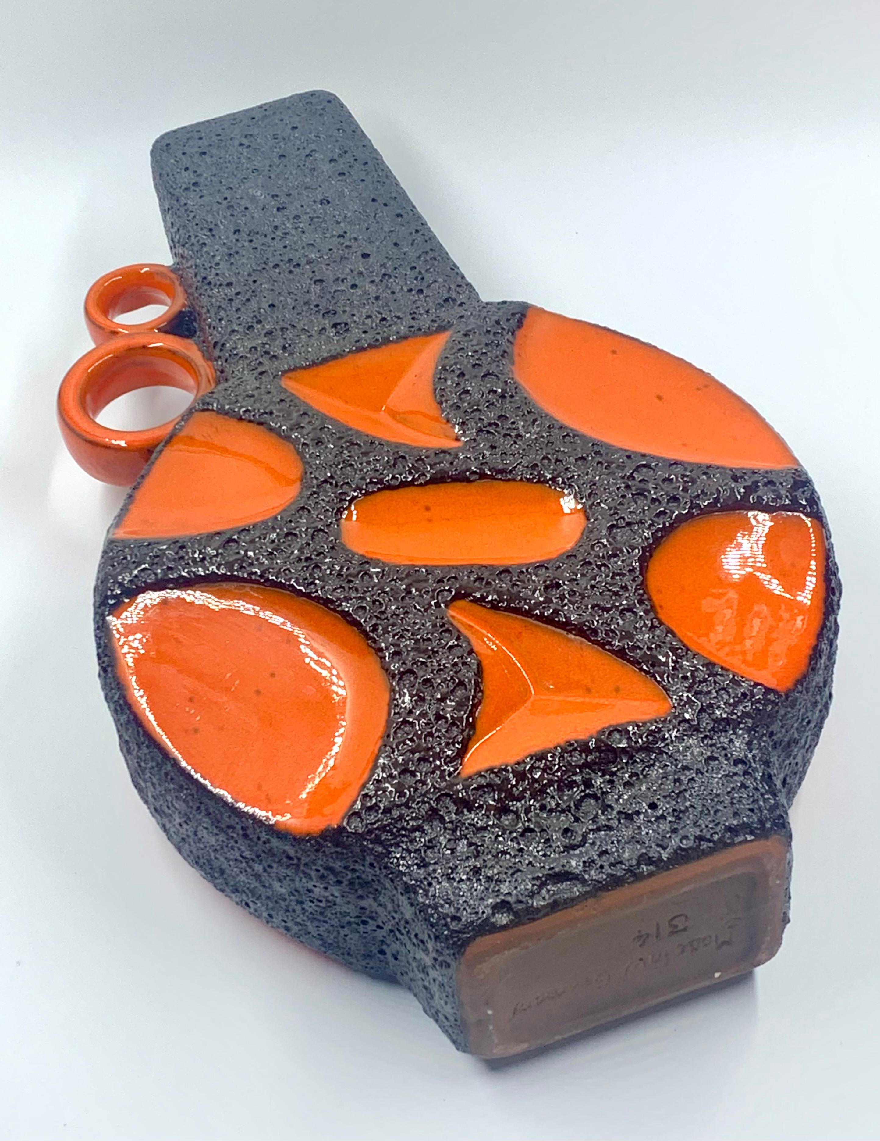 Roth Keramik orange and black lava glaze, 40cm, West Germany, c. 1970. For Sale 2