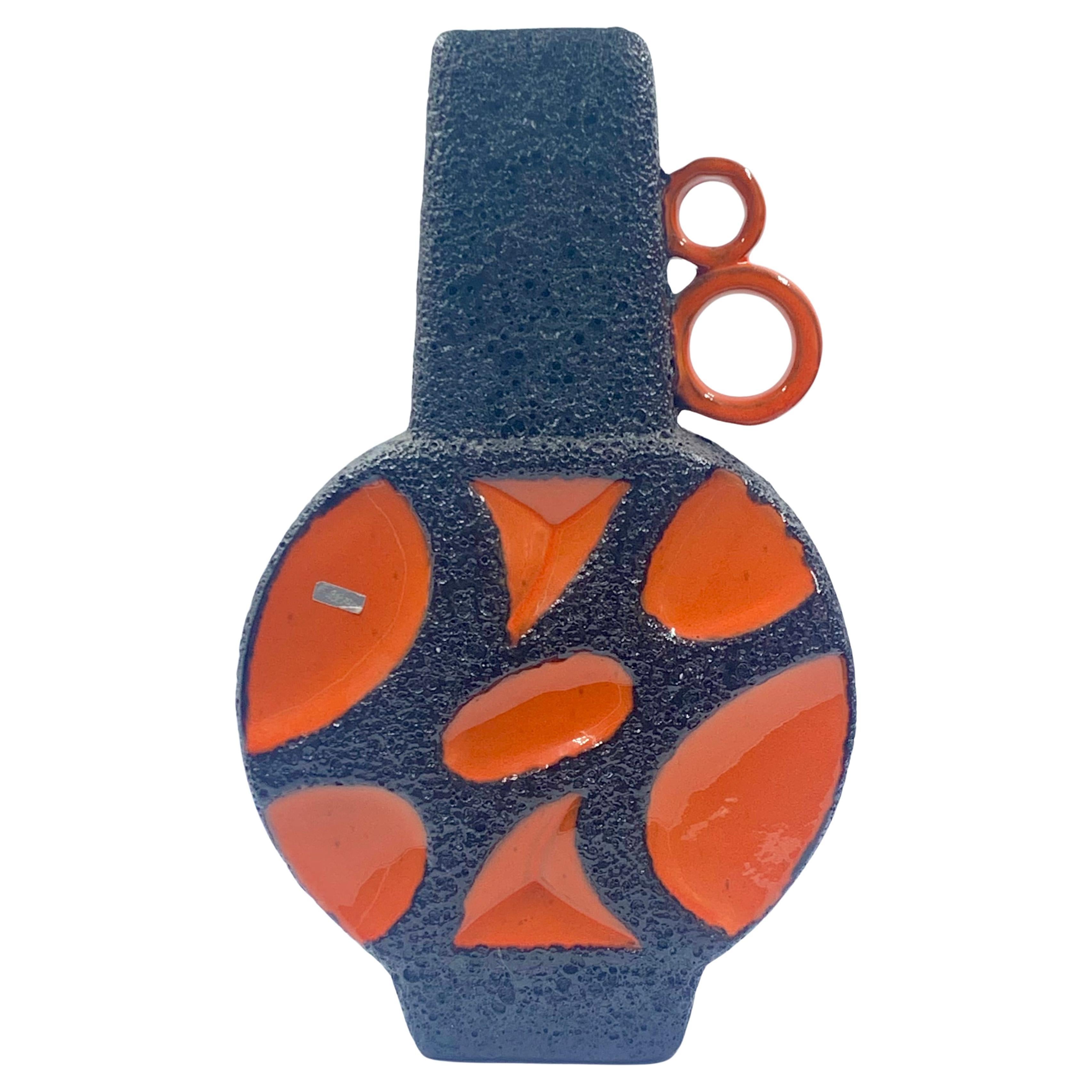 Esmalte de lava naranja y negro Roth Keramik, 40 cm, Alemania Occidental, c. 1970.