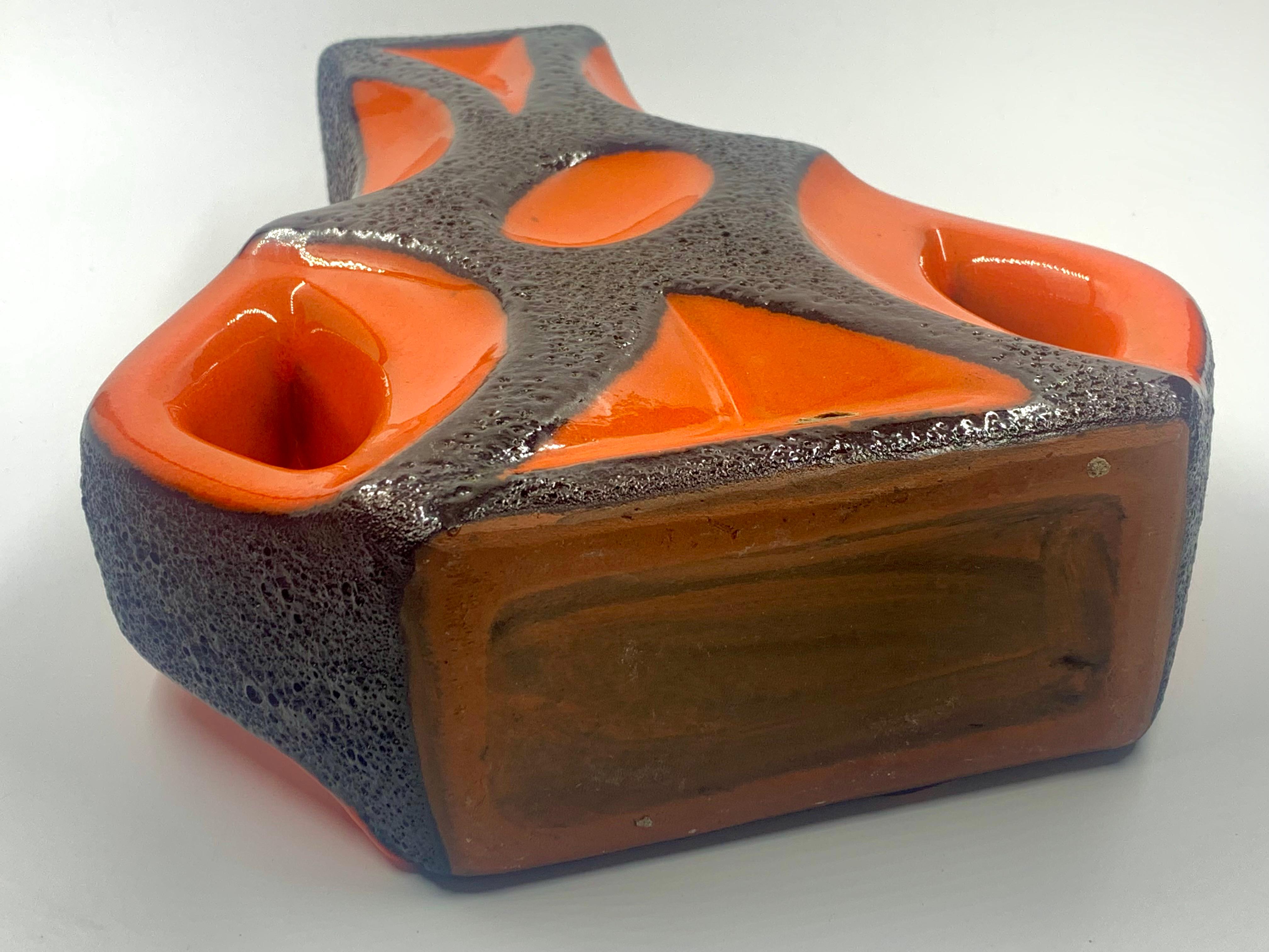 Roth Keramik Orange and black lava glazed guitar vase, West Germany, c.1970 For Sale 3
