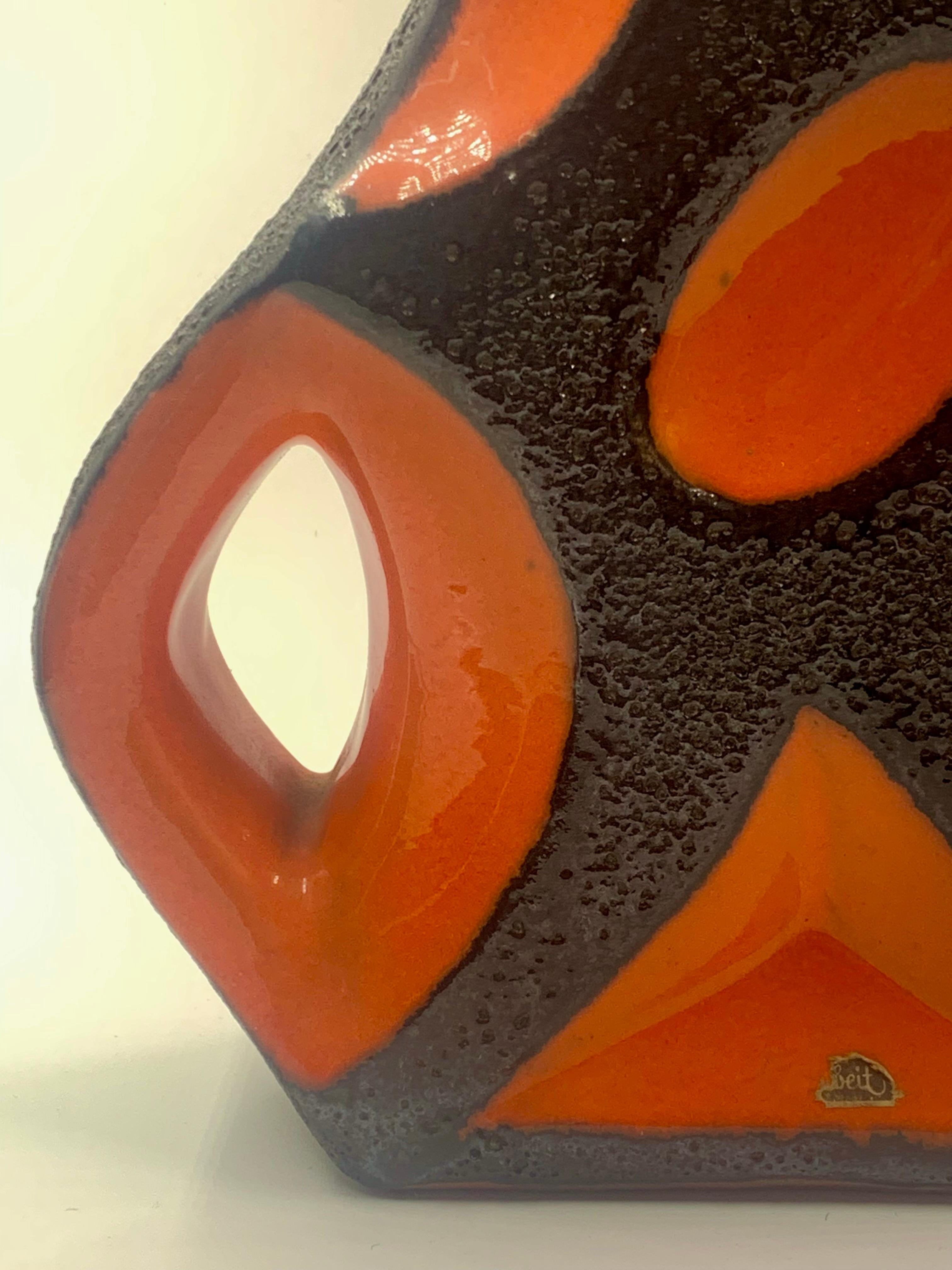 Mid-Century Modern Roth Keramik Orange and black lava glazed guitar vase, West Germany, c.1970 For Sale