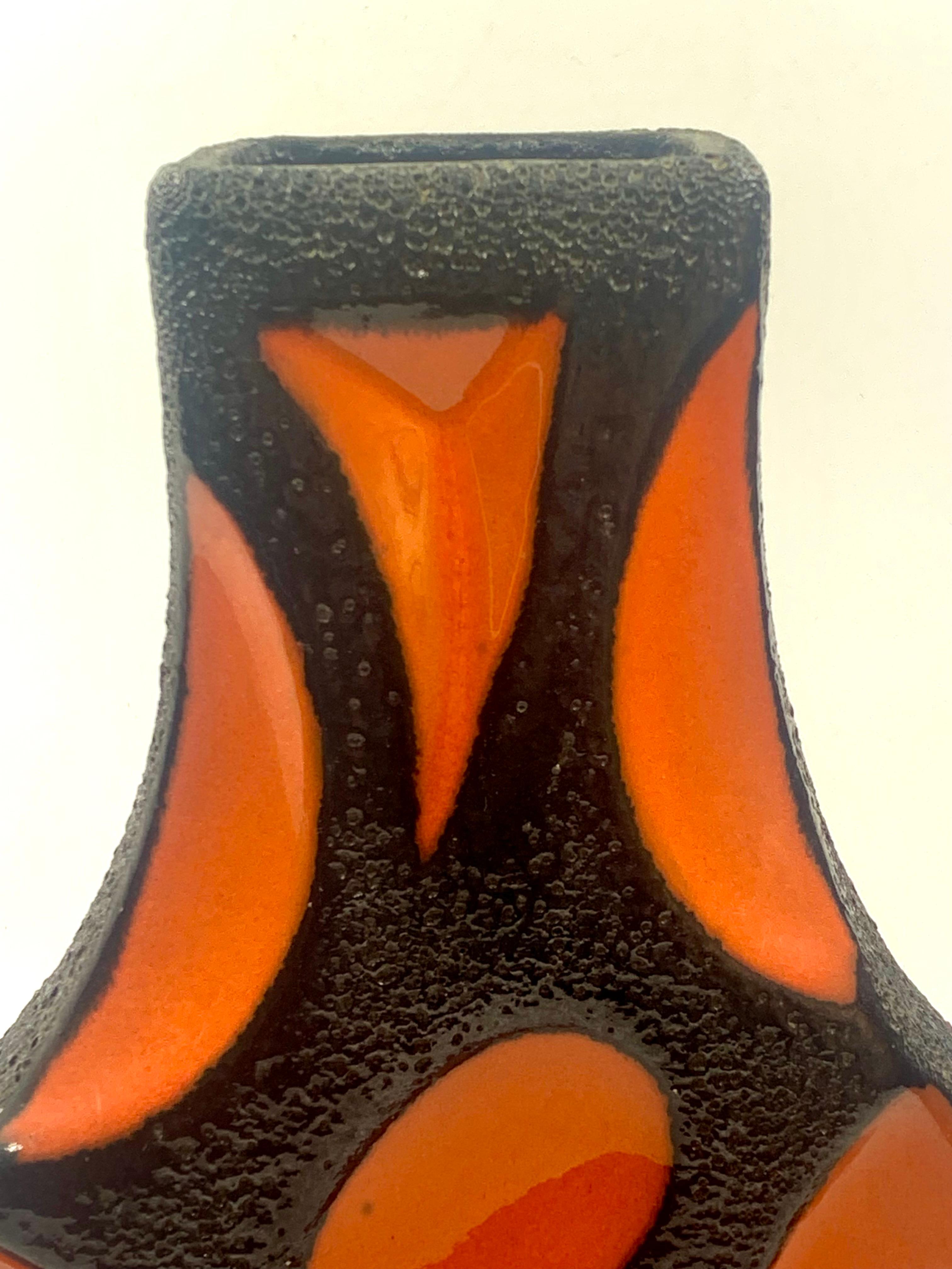 Molded Roth Keramik Orange and black lava glazed guitar vase, West Germany, c.1970 For Sale