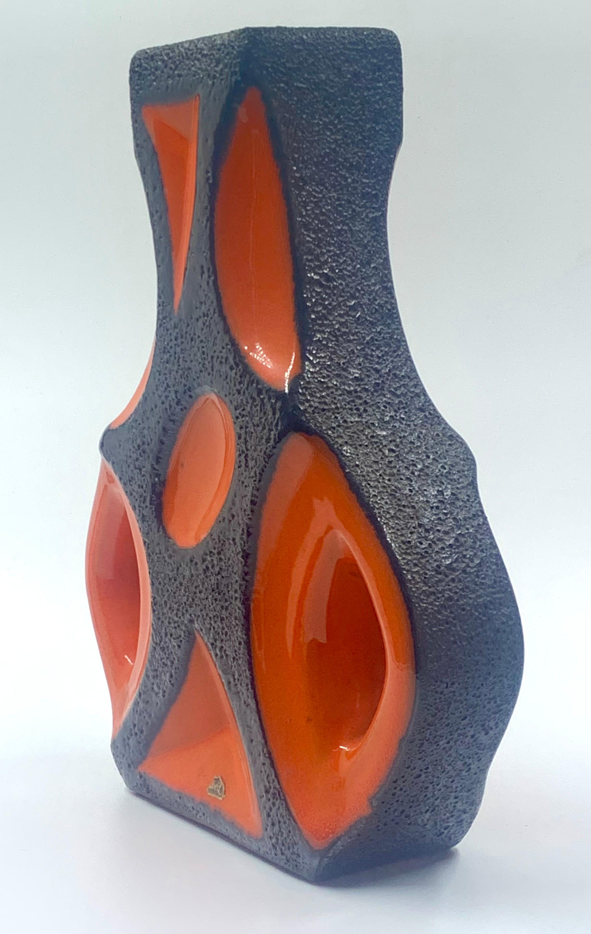 Roth Keramik Orange and black lava glazed guitar vase, West Germany, c.1970 In Good Condition For Sale In Pymble, NSW
