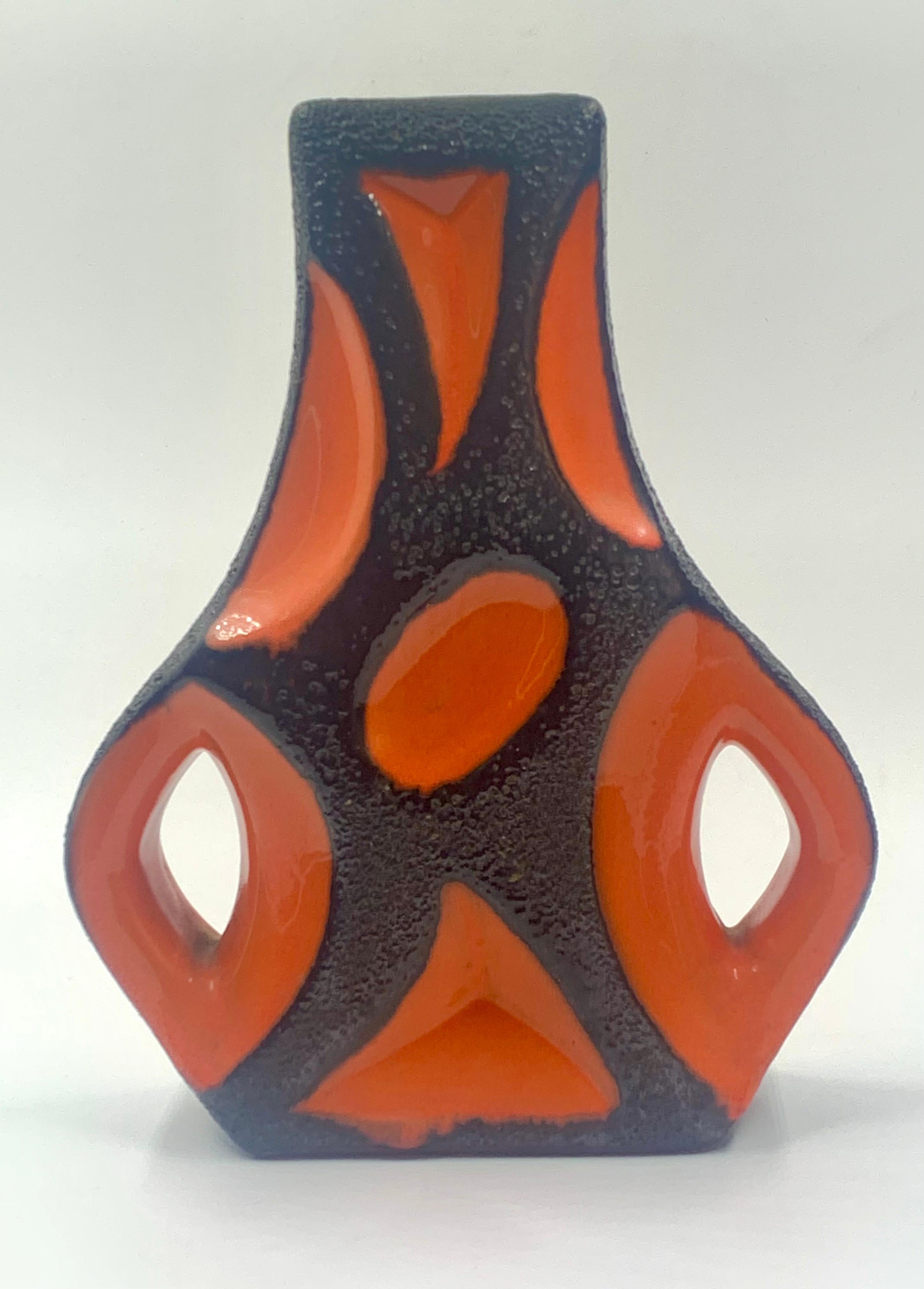 Ceramic Roth Keramik Orange and black lava glazed guitar vase, West Germany, c.1970 For Sale