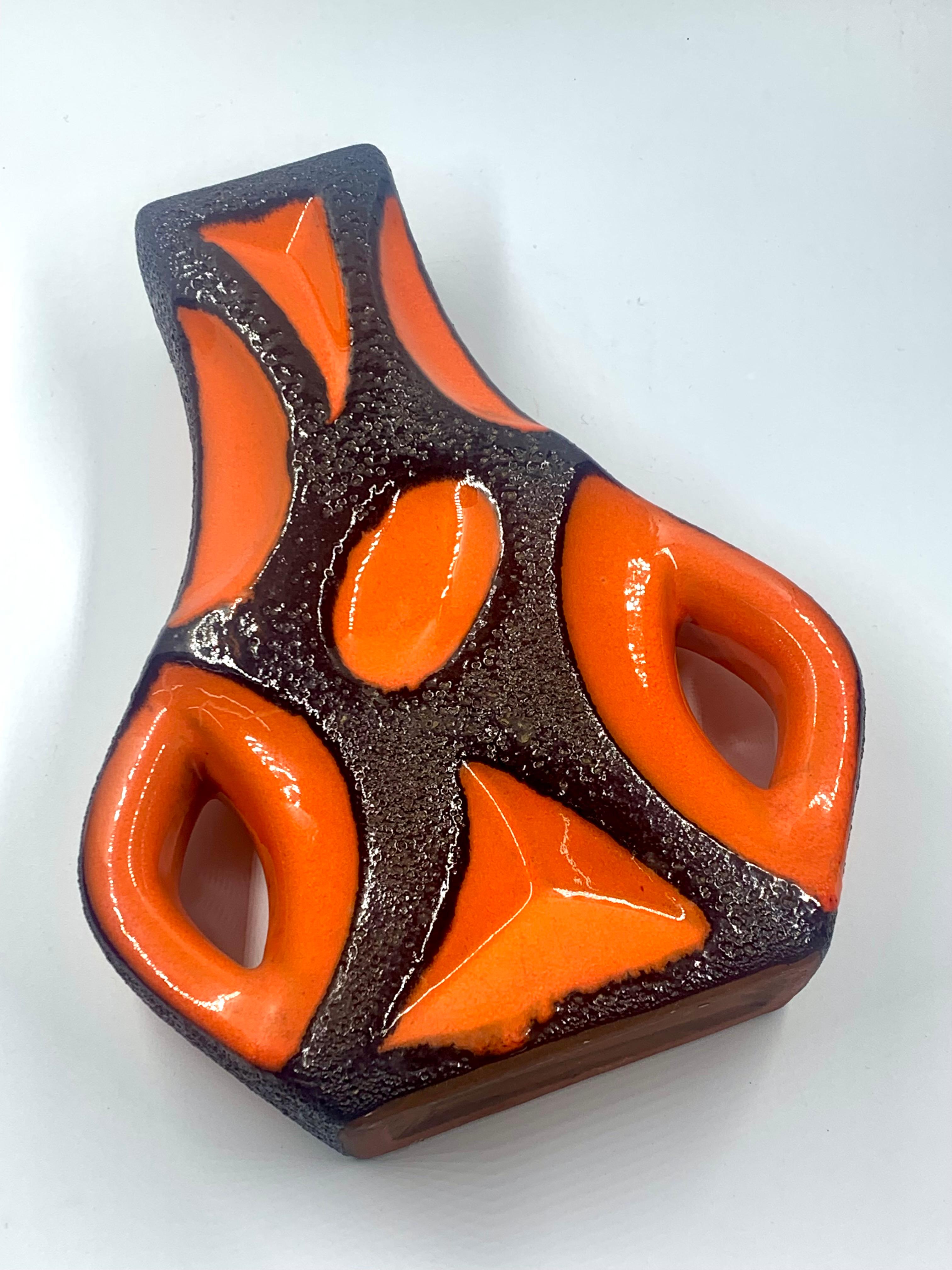 Roth Keramik Orange and black lava glazed guitar vase, West Germany, c.1970 For Sale 1