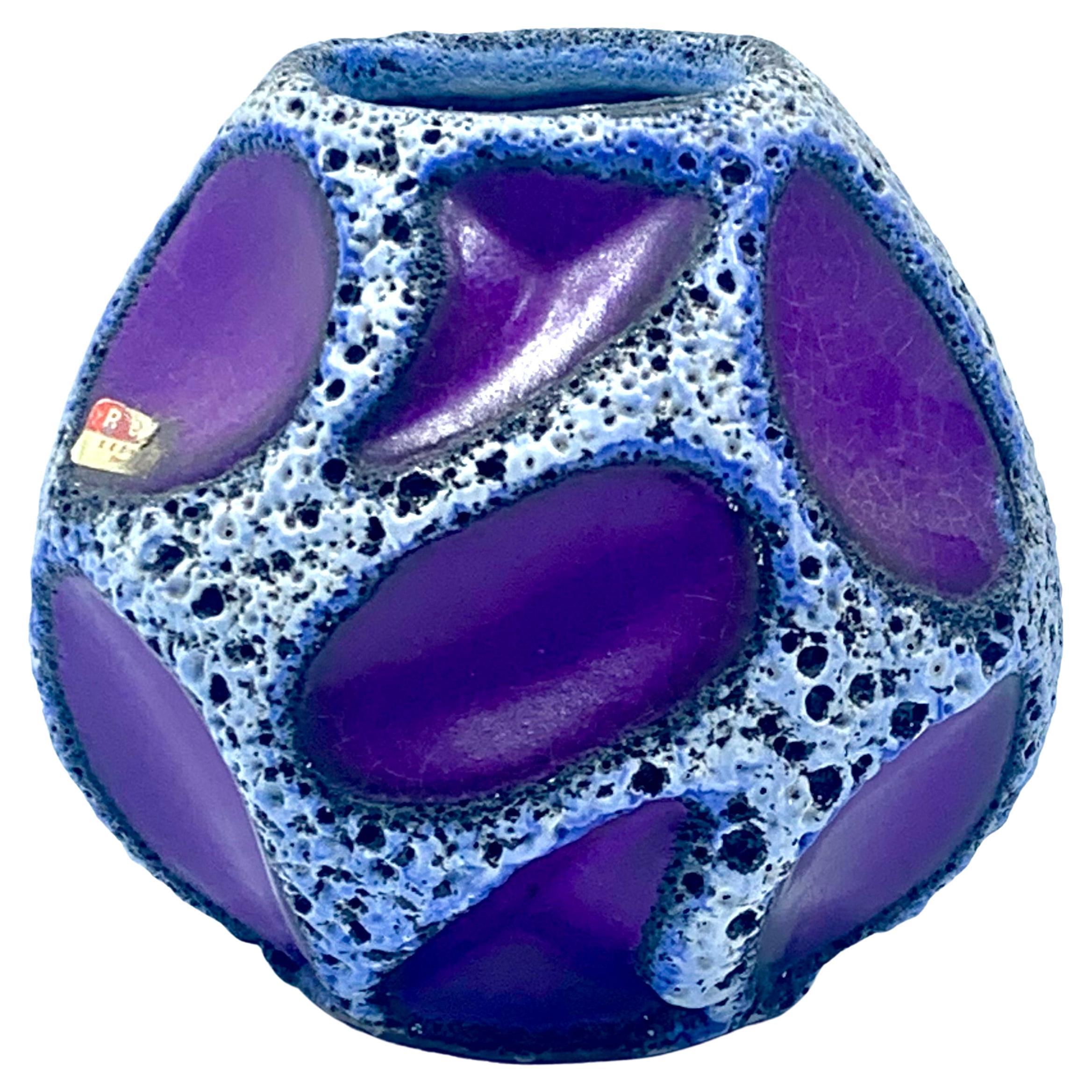 Jarrón Roth Keramik morado y bola blanca y negra, Alemania Occidental, c.1970
