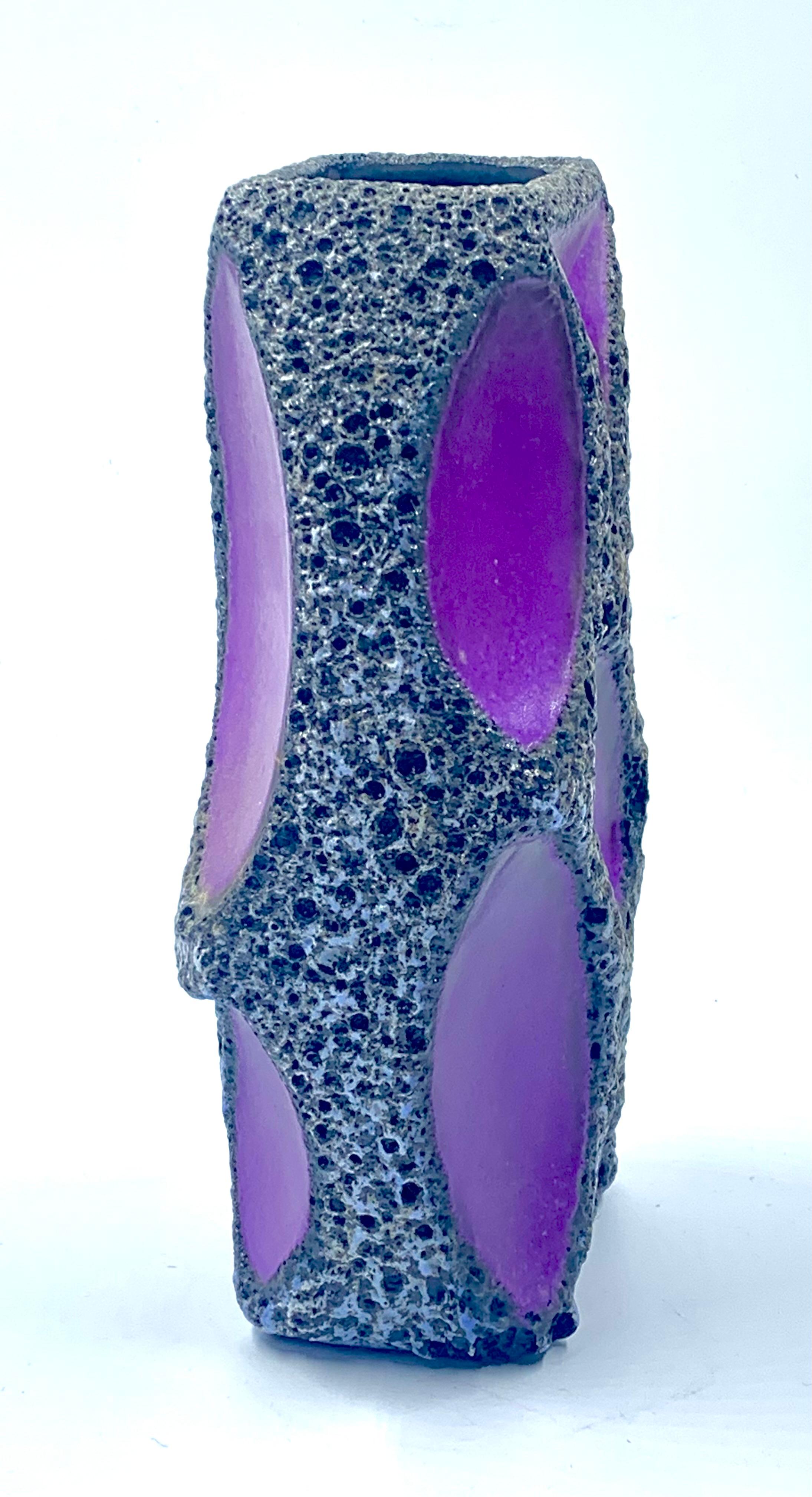 Mid-Century Modern Roth Keramik purple and white and black lava glazed vase, West Germany, c.1970 For Sale