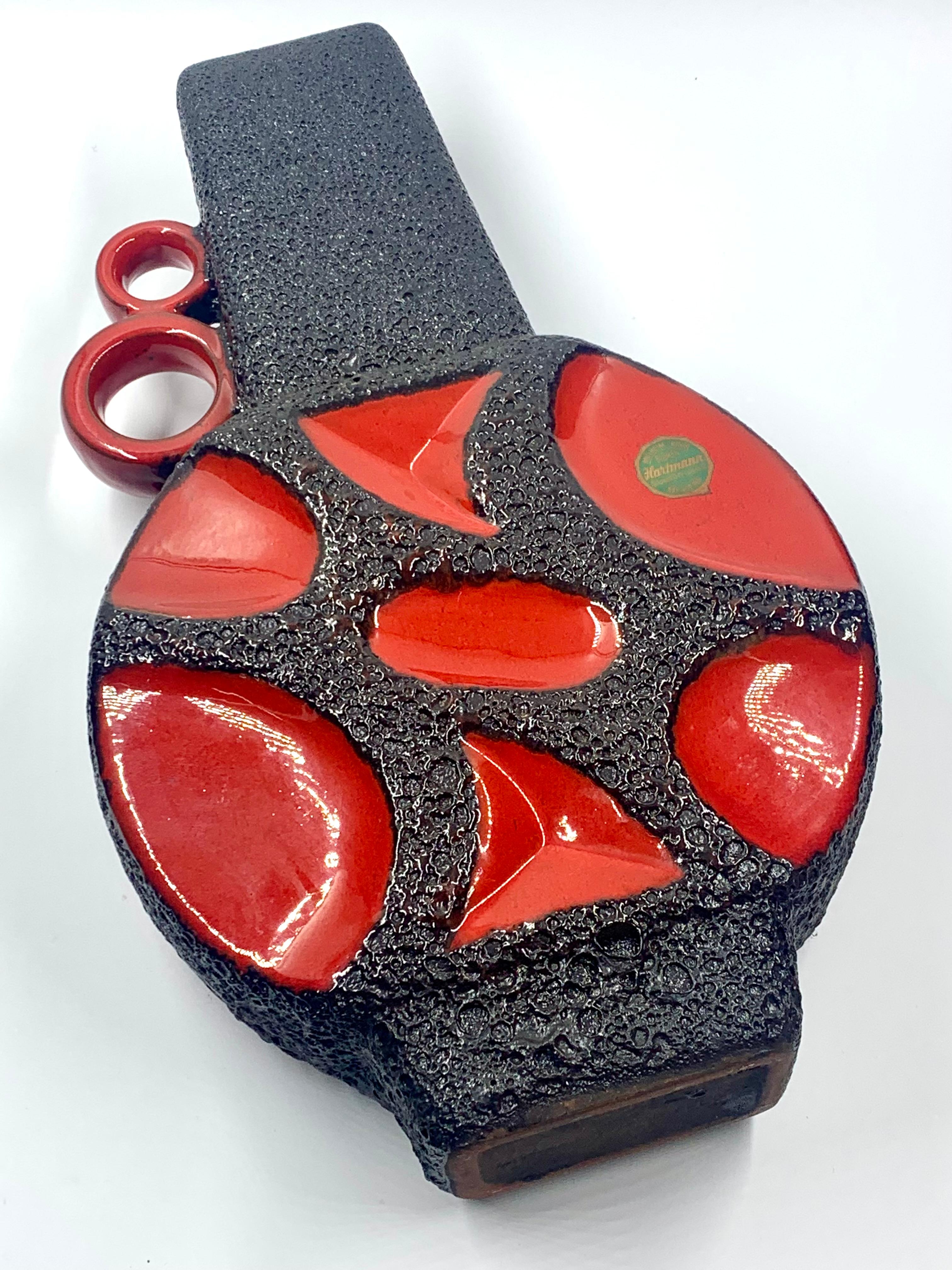Esmalte de lava rojo y negro Roth Keramik, 41 cm Alemania Occidental, c. 1970. en venta 5