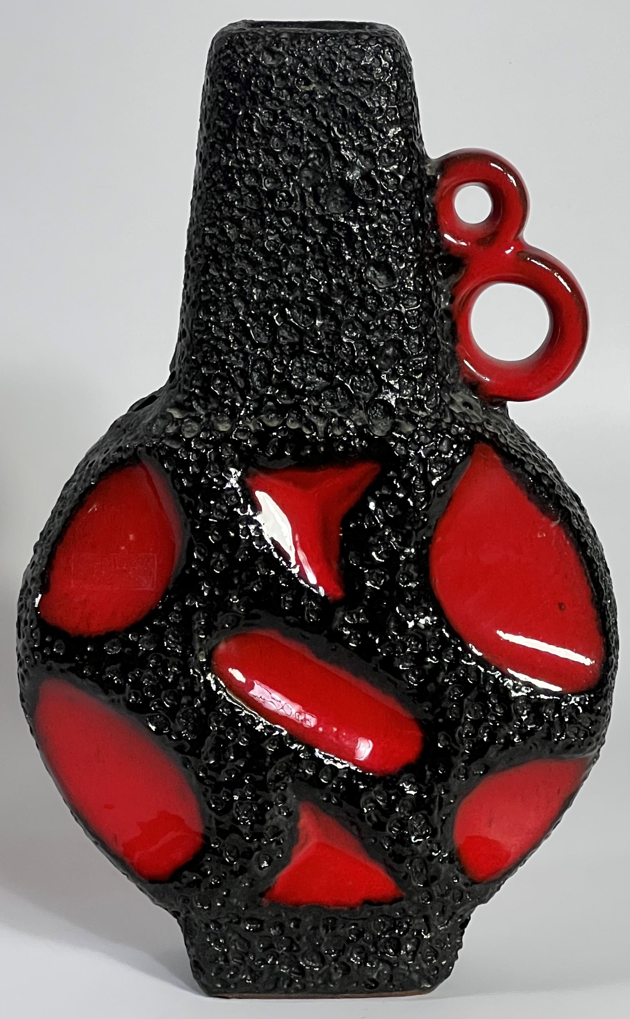 Mid-Century Modern Roth Keramik Red Fat Lava Banjo Vase Germany 313 For Sale