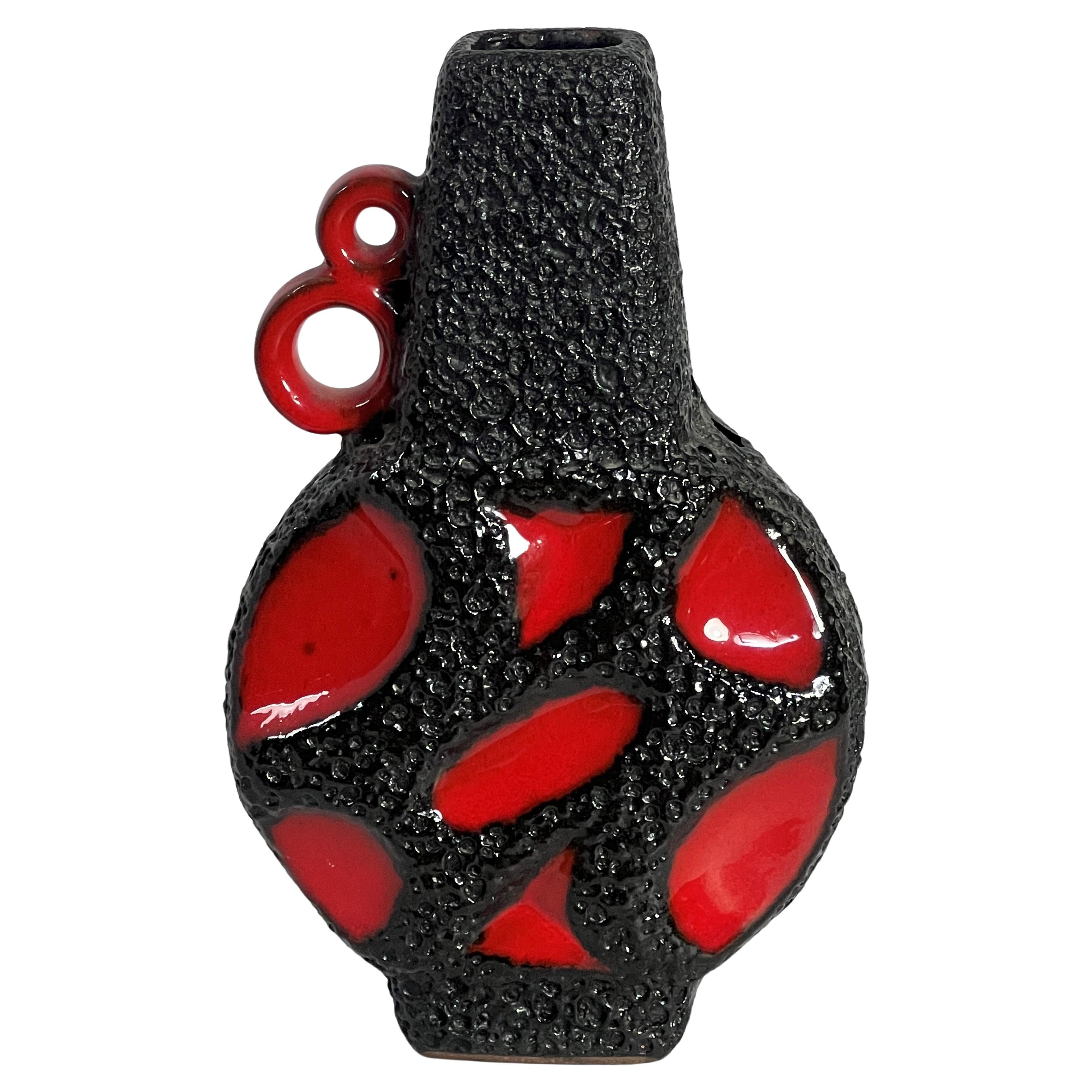 Roth Keramik Red Fat Lava Banjo Vase Germany 313 For Sale