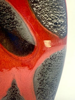 Roth Keramik vase in reverse colour way black and red, 26cm, West Germany, c1970
