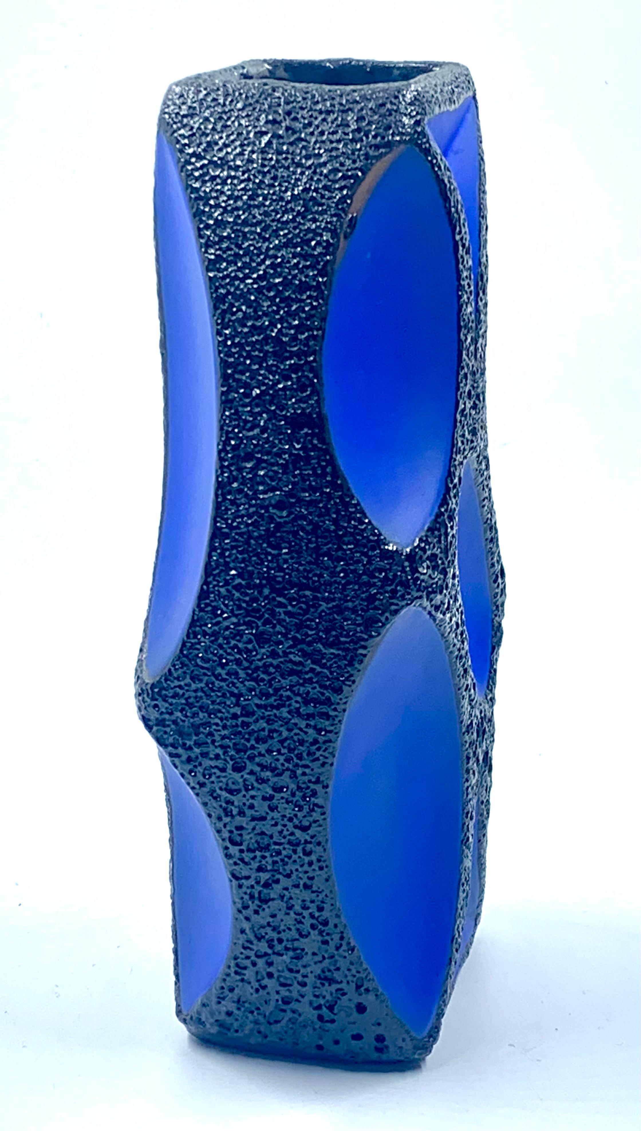 Molded Roth Keramik very rare blue and black lava glazed vase, West Germany, c.1970