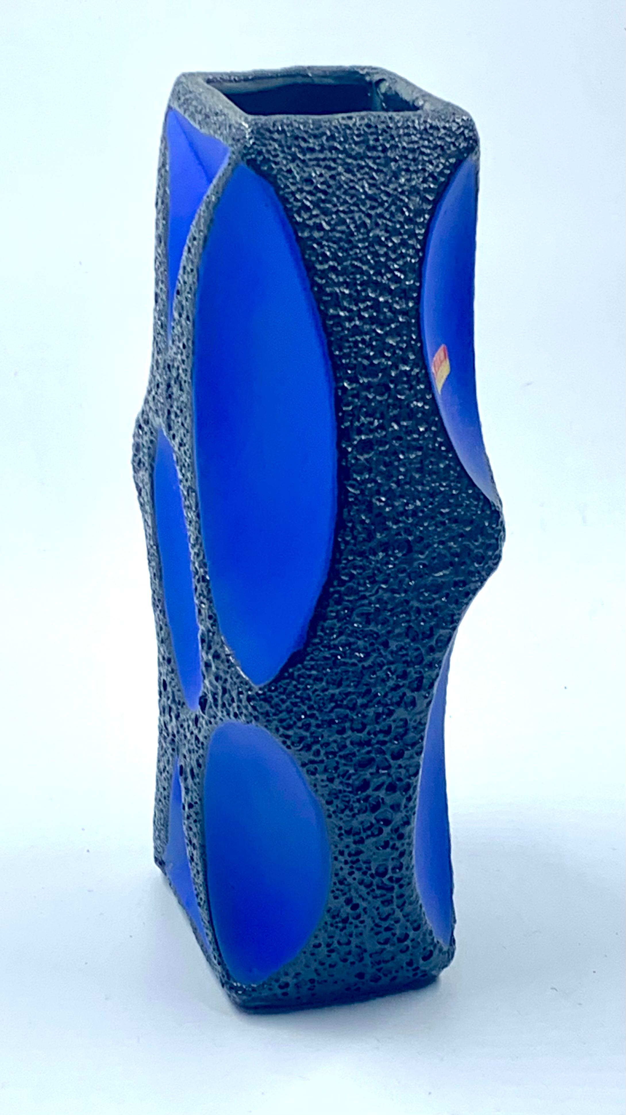 Late 20th Century Roth Keramik very rare blue and black lava glazed vase, West Germany, c.1970