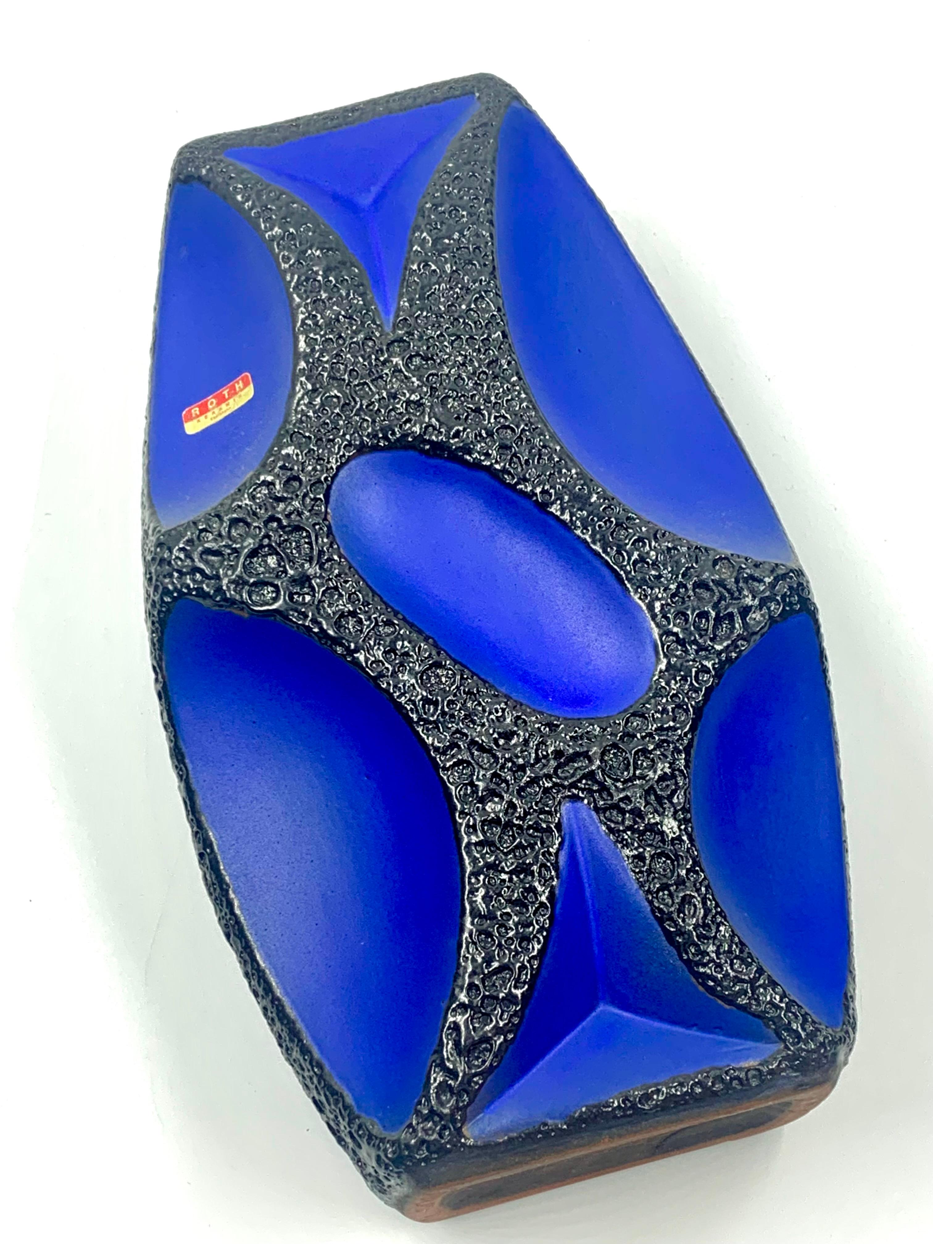 Ceramic Roth Keramik very rare blue and black lava glazed vase, West Germany, c.1970