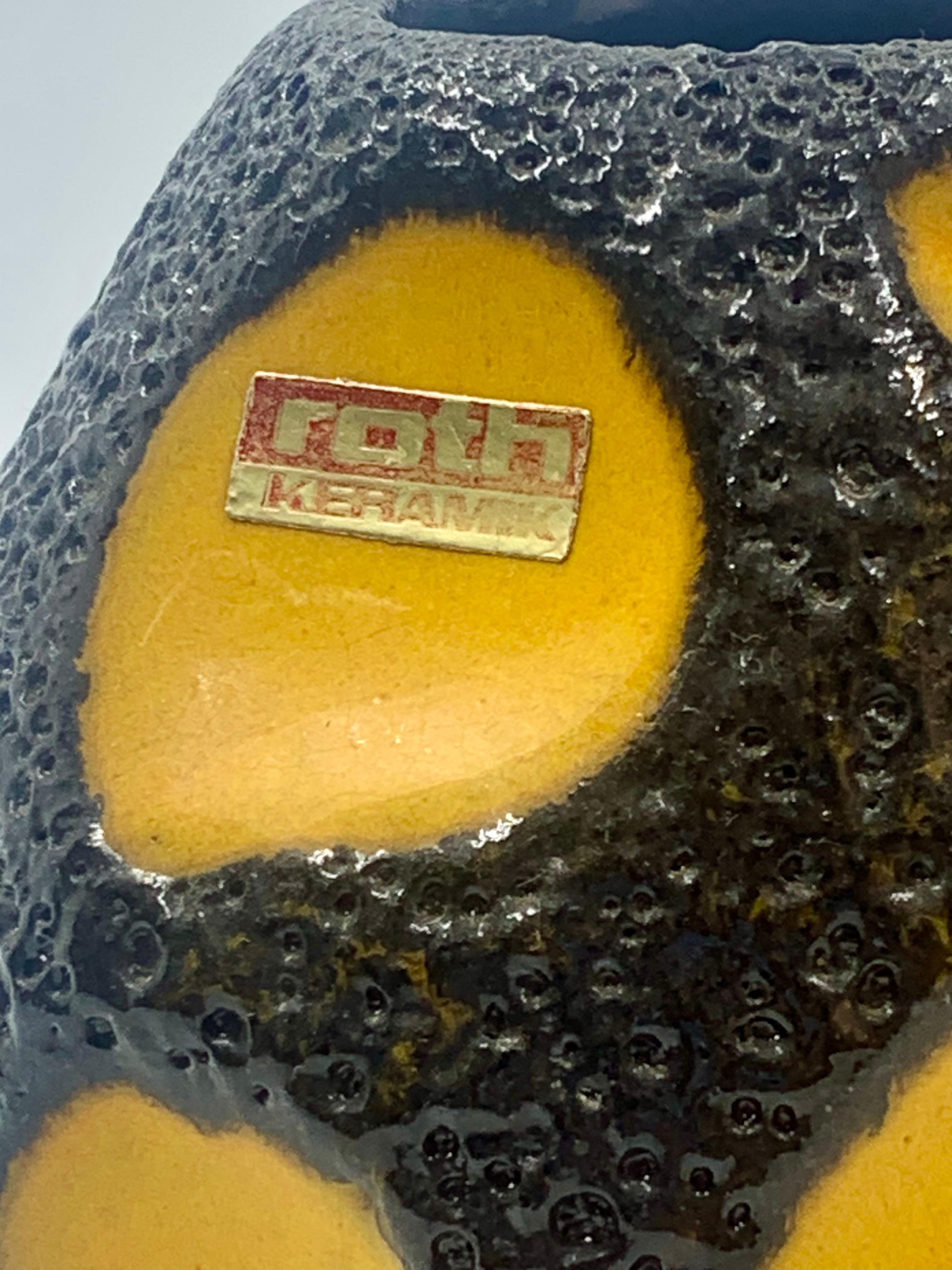 Late 20th Century Roth Keramik yellow and black ball vase, West Germany, c.1970.