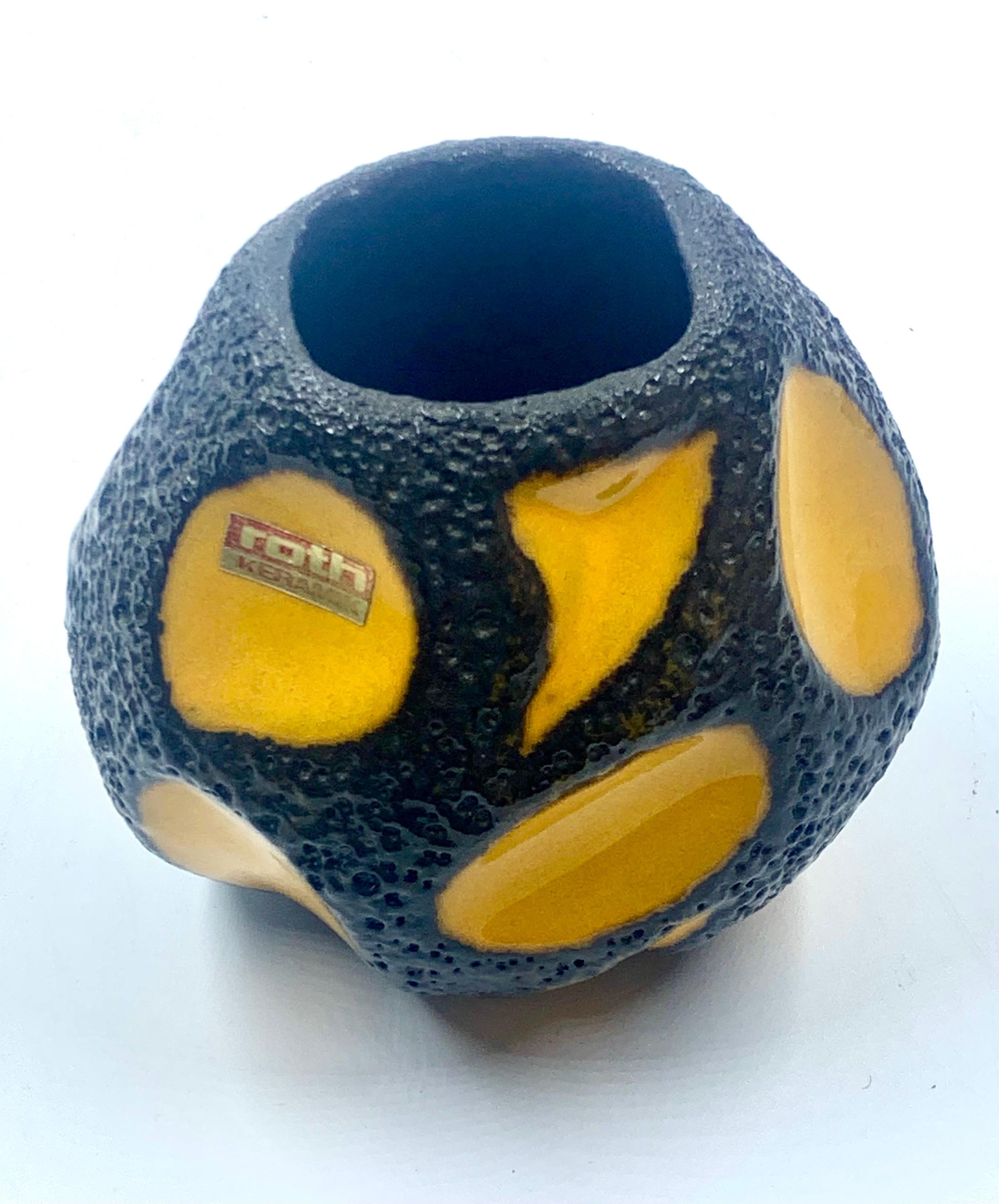 Ceramic Roth Keramik yellow and black ball vase, West Germany, c.1970.