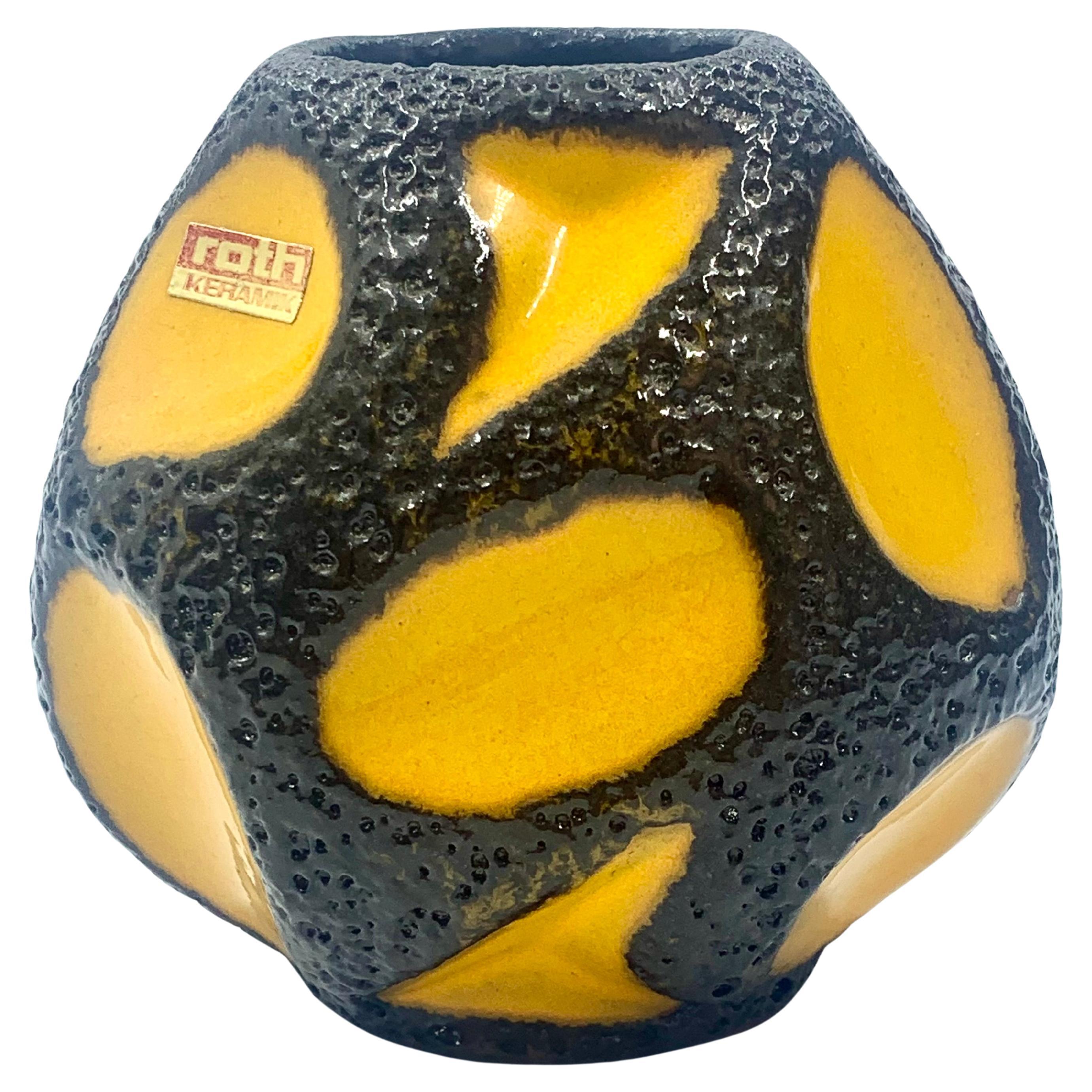 Roth Keramik yellow and black ball vase, West Germany, c.1970.