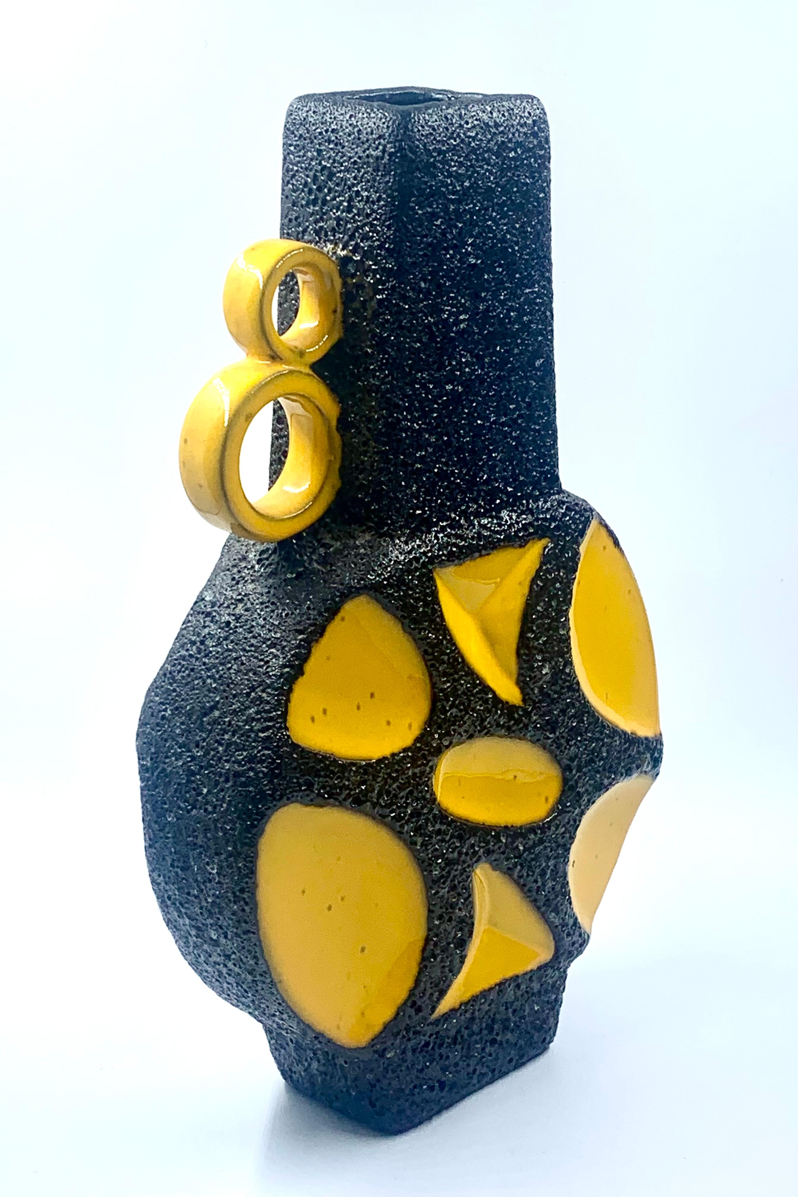Stampato Roth Keramik, smalto lavico giallo e nero, 41 cm, Wet Germania, 1970 circa. in vendita