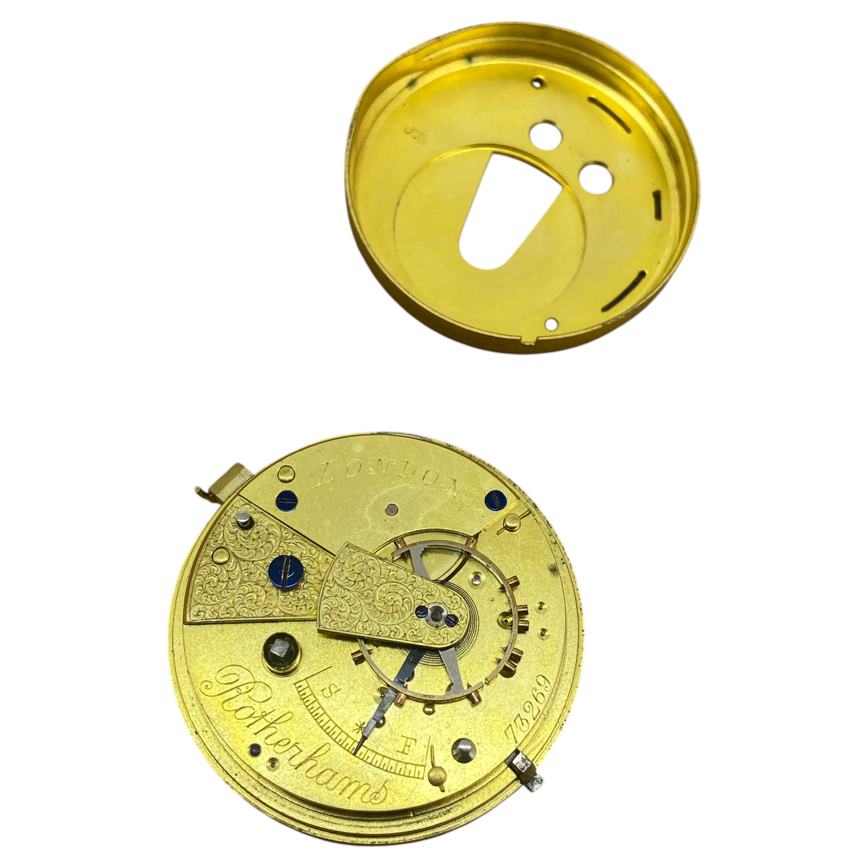 Movimiento de reloj de bolsillo Rotherhams London, fabricación inglesa, 42 mm, c1850