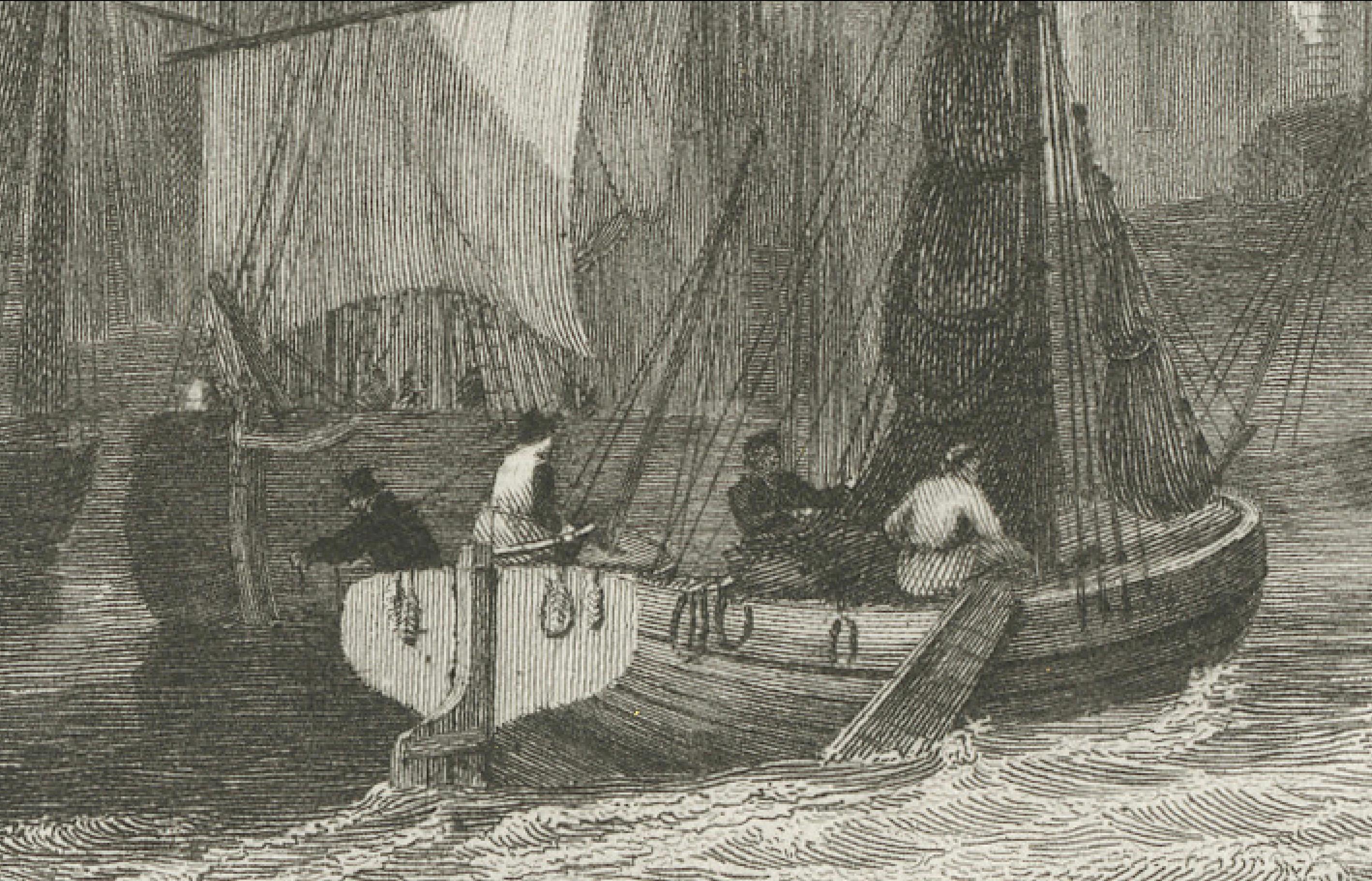 Rotherhithe's Maritime Past: Sailing Ships and St. Mary's Church Spire, 1835 In Good Condition In Langweer, NL