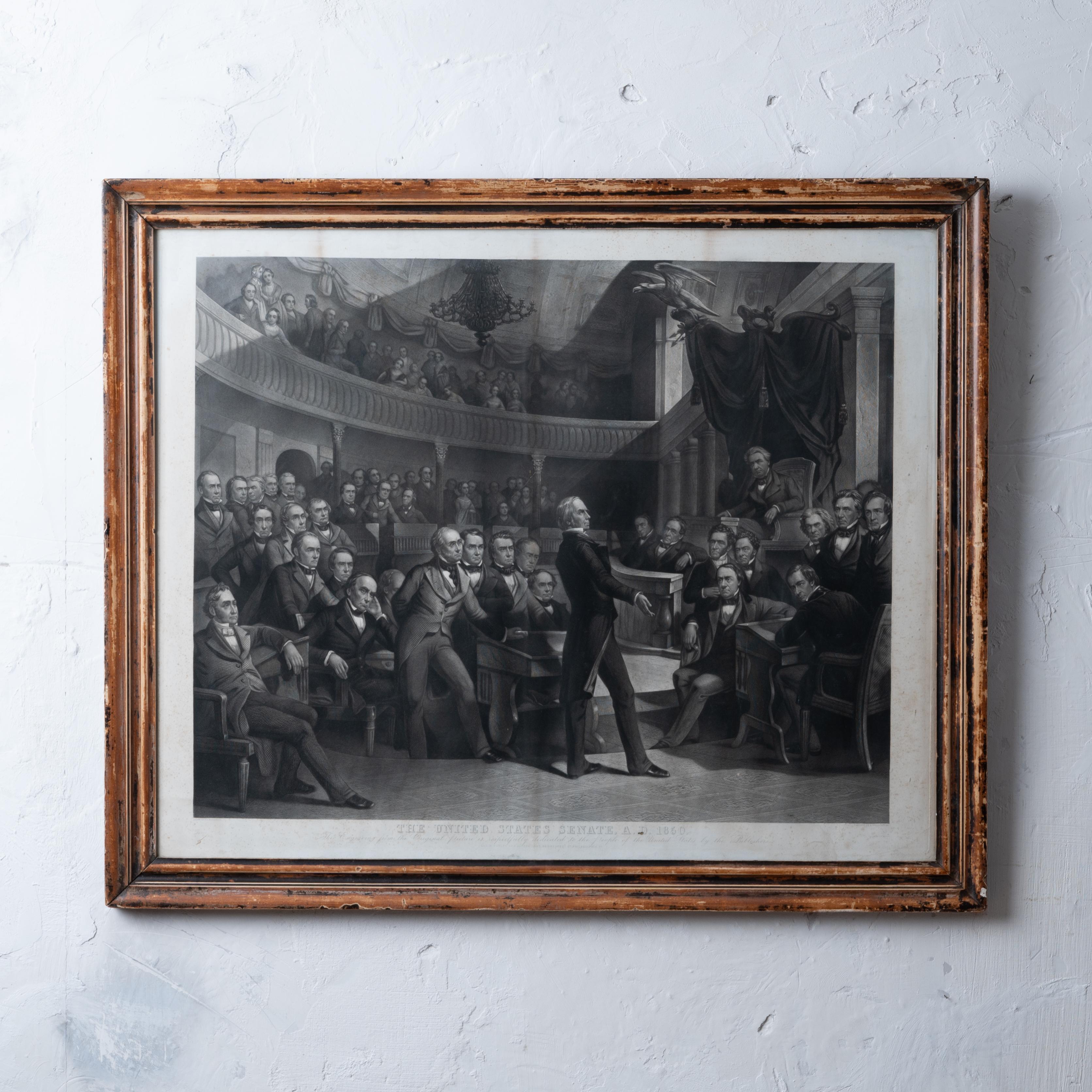 Peter F. Rothermel
(estadounidense, 1817-1895)

Grabado en acero que representa al Senado de los Estados Unidos y el Compromiso de 1850 de Henry Clay. 
Publicado en Filadelfia en 1855 por John M. Butler y Alfred Long y grabado por R.