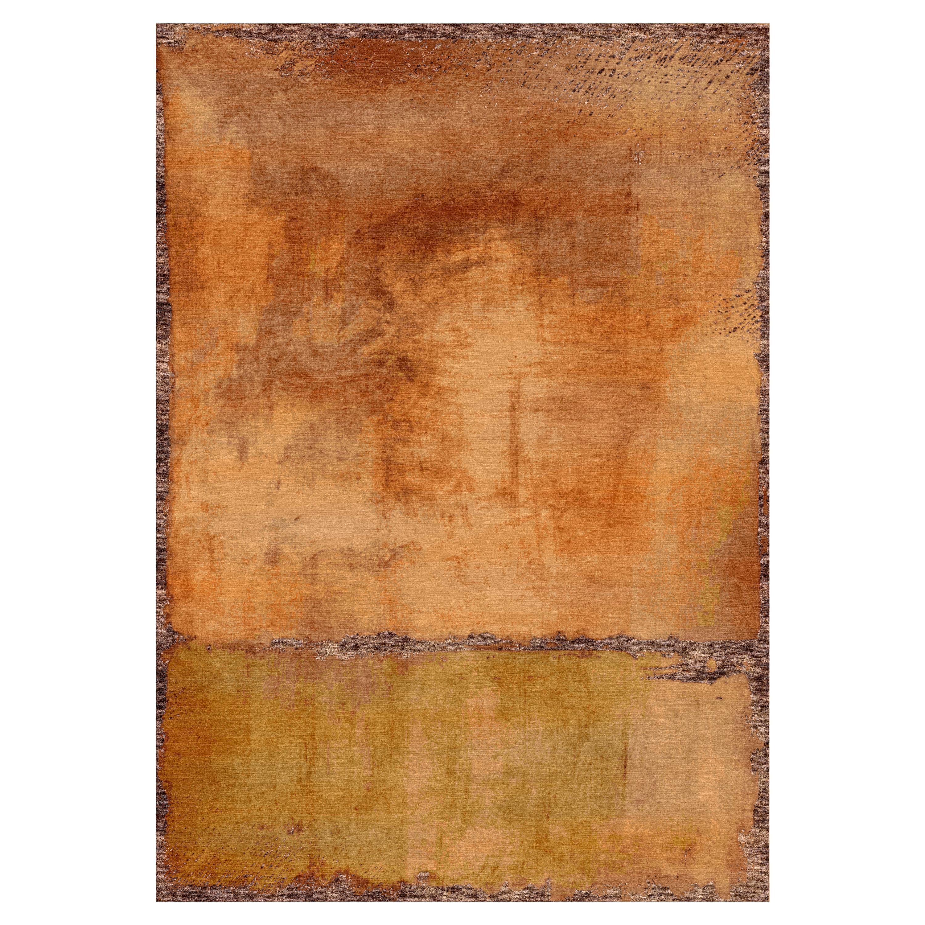 Rothko Inspired Hand Knotted Expressionist Wool Rug in Brown by Gordian For Sale