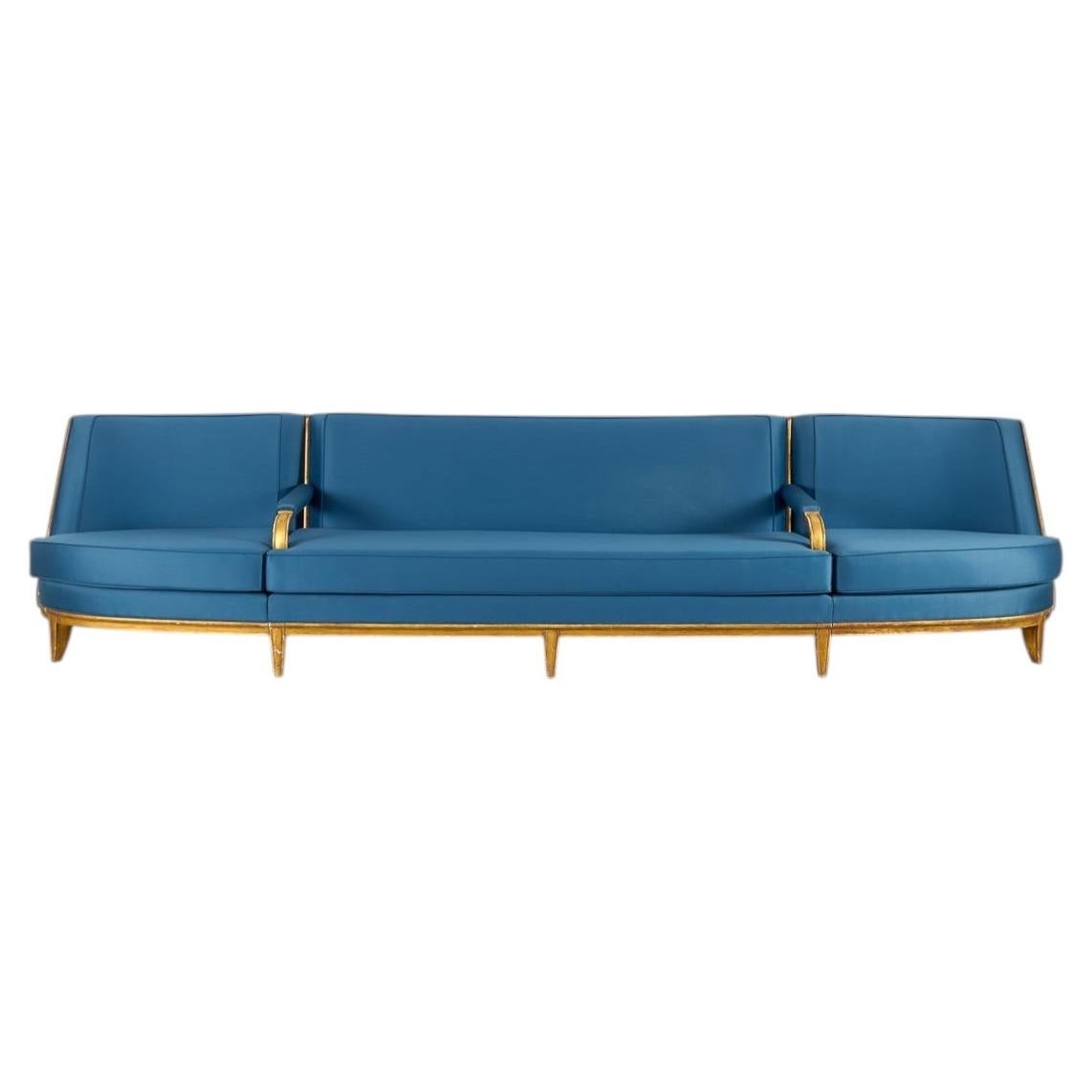 Rothschild & Gaudissard, Monumental Giltwood Blue Sofa, France, c. 1935