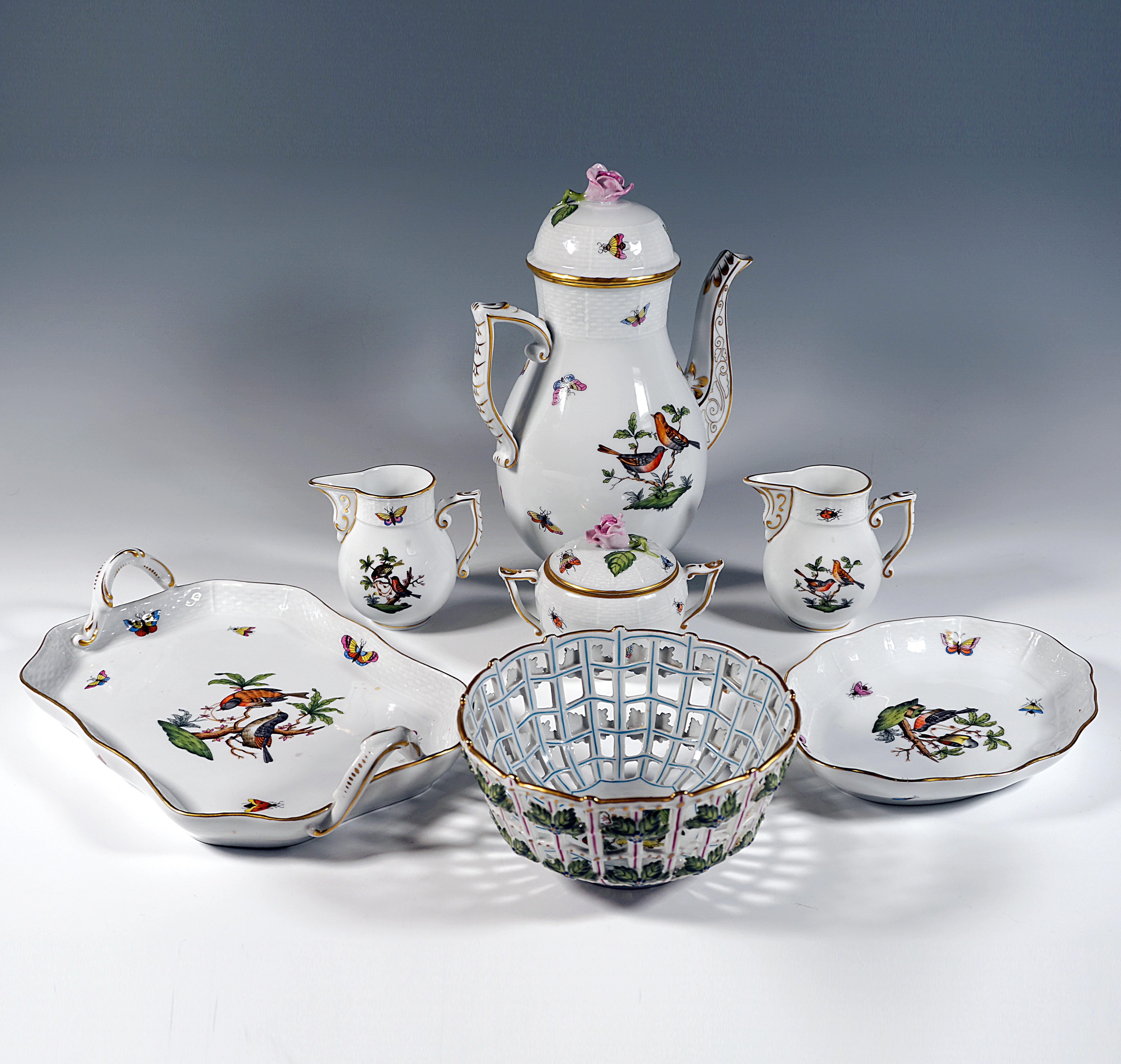 Hungarian Rothschild Oiseaux Coffee & Dessert Set For 12 Persons Herend Hungary, 20th C For Sale