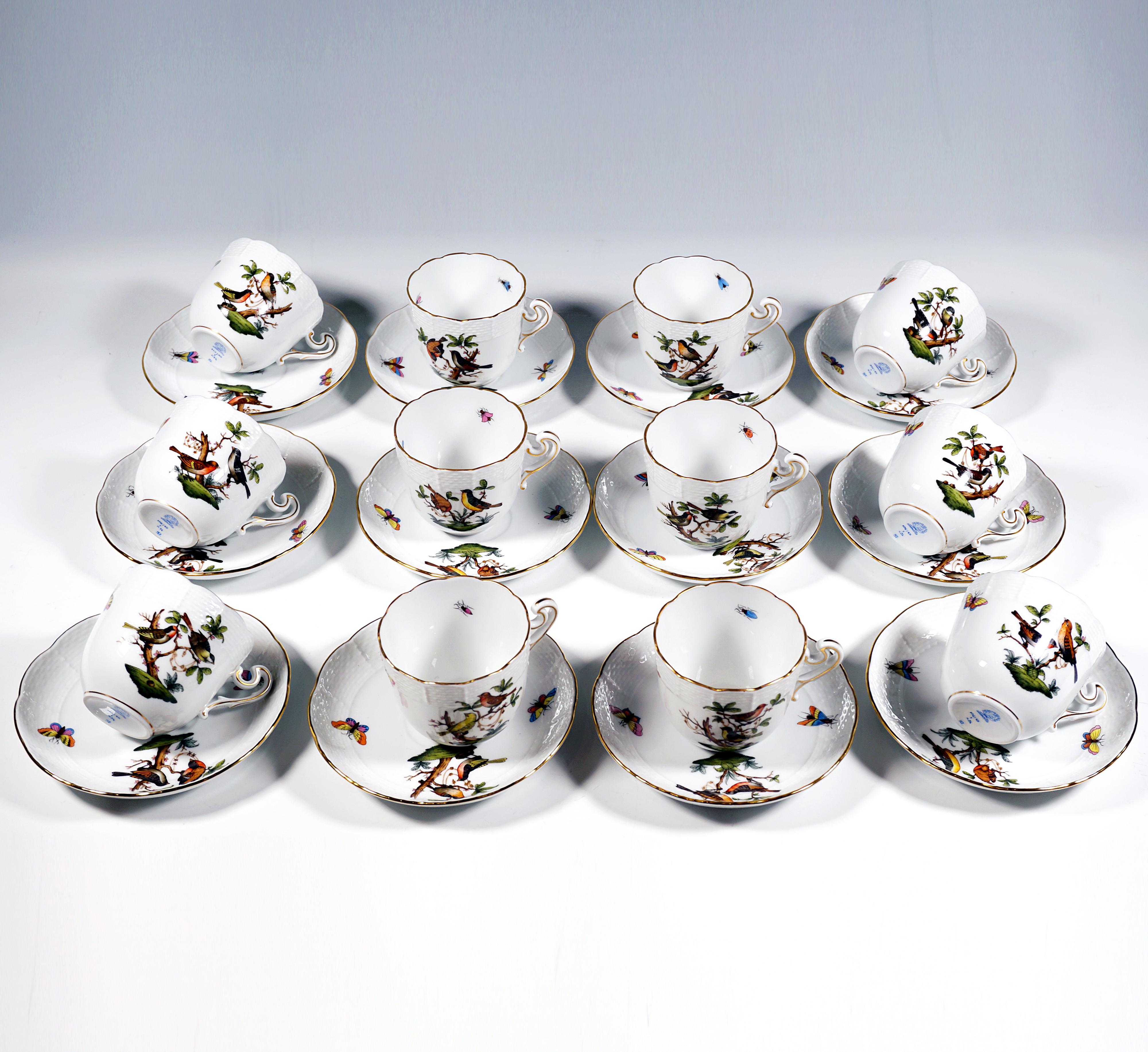 Rothschild Oiseaux Juego de café y postre para 12 personas Herend Hungría S. XX Húngaro en venta