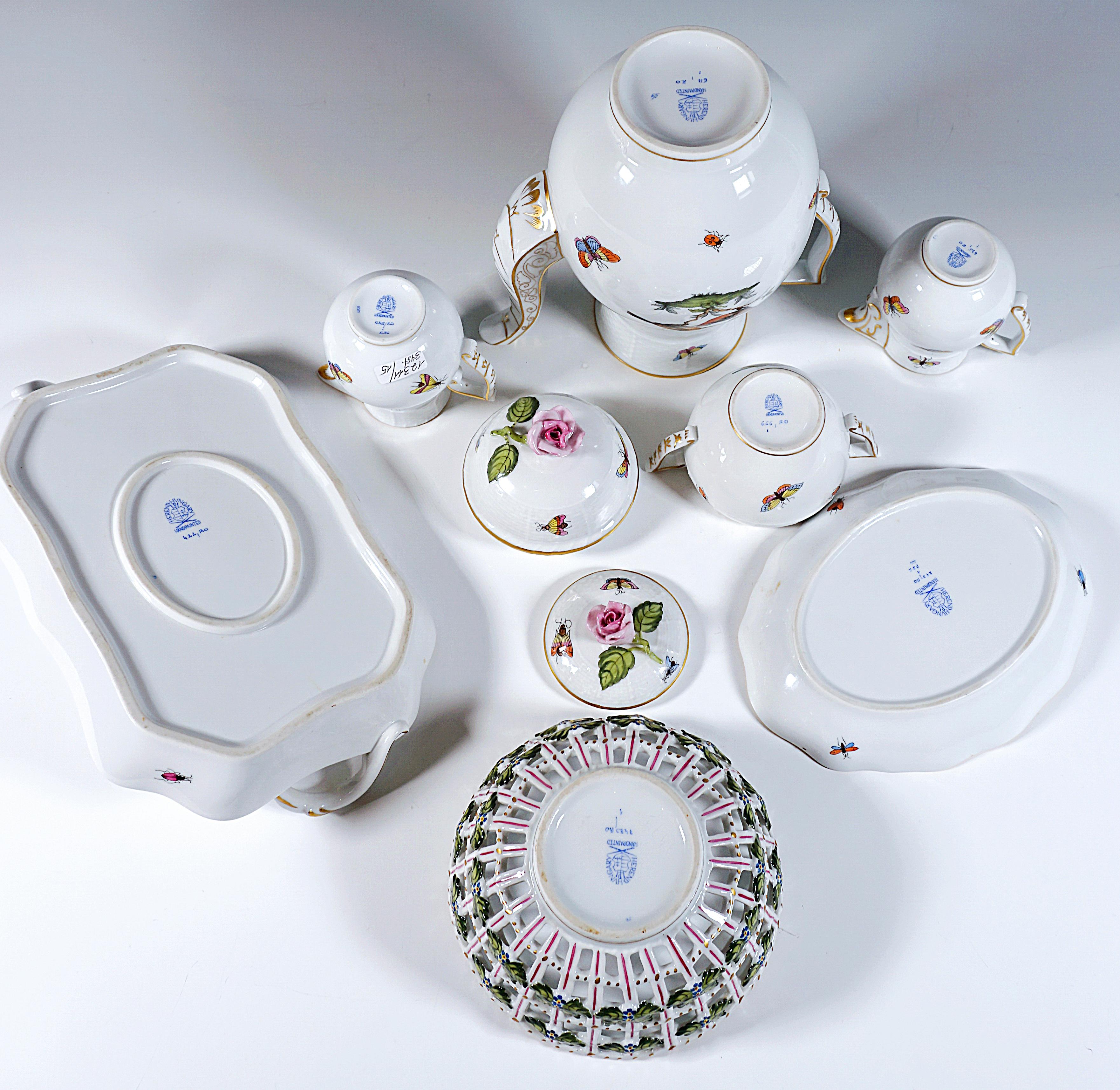 Painted Rothschild Oiseaux Coffee & Dessert Set For 12 Persons Herend Hungary, 20th C For Sale