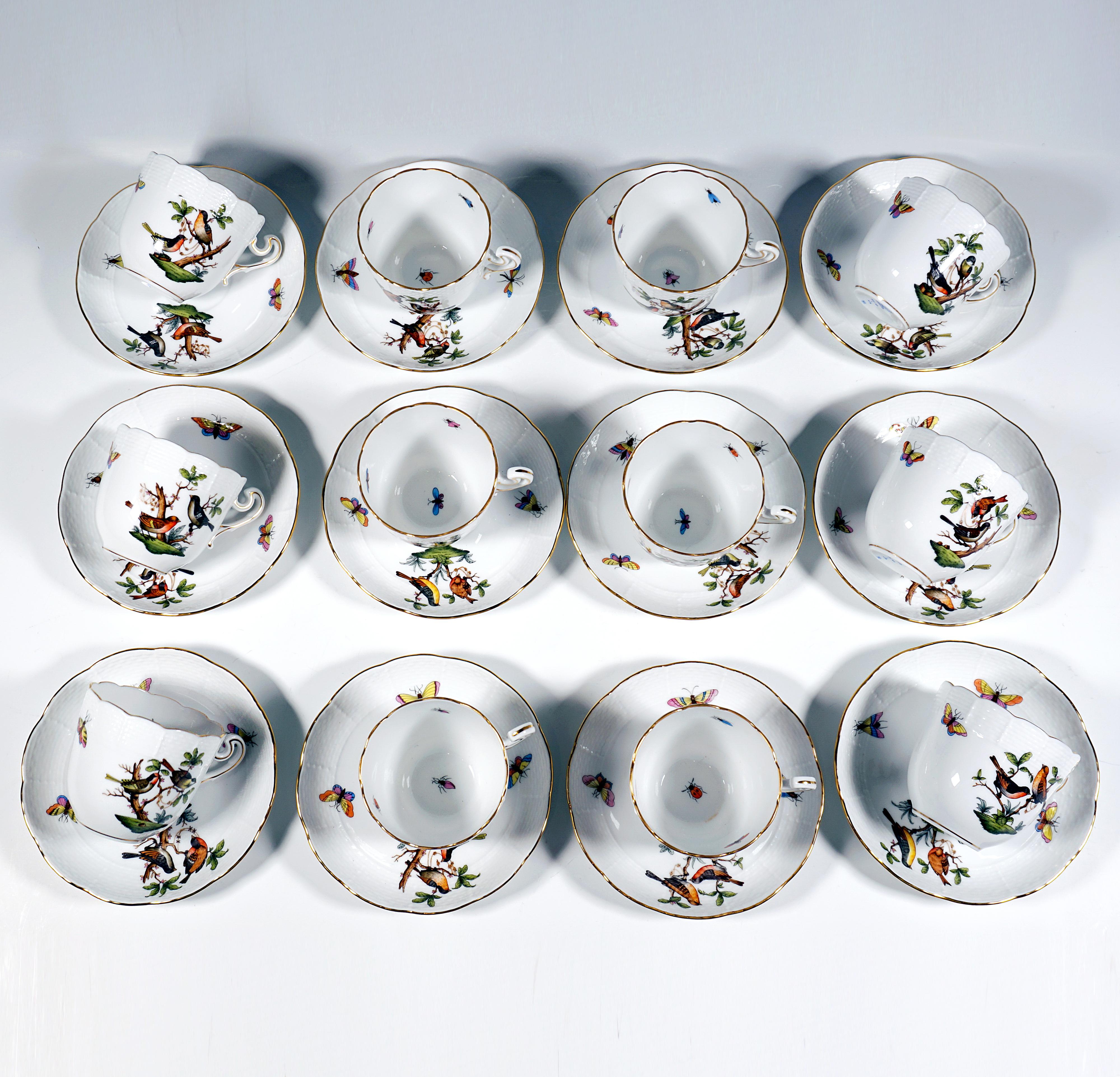 Rothschild Oiseaux Juego de café y postre para 12 personas Herend Hungría S. XX Pintado en venta