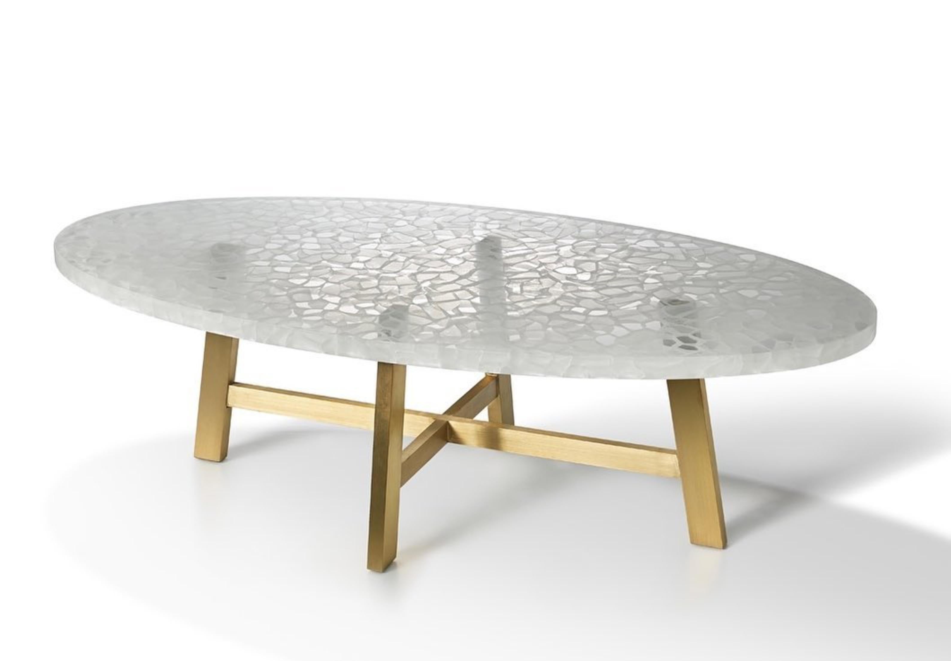 Rothwell Table by The GoodMan Studio
Dimensions: W 40 x D 132 x H 66 cm
Materials: Metal, Glass, Brass

Kilncast and polished Glass and Brass Table base

The Goodman Studio has been internationally recognized for its modern blown glass vessels, and